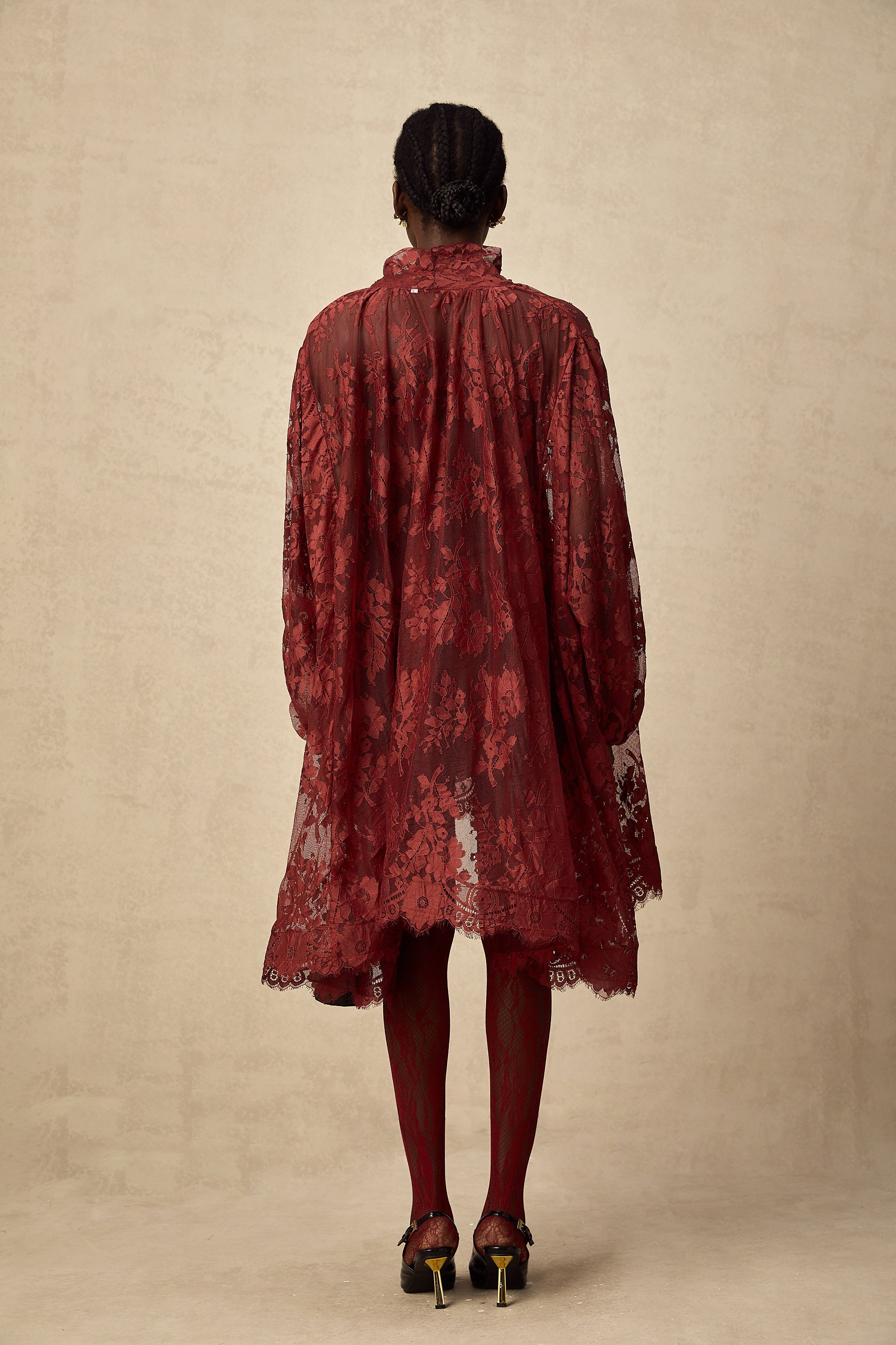 Coline red chantilly lace oversize dress (Final Sale-US Only)