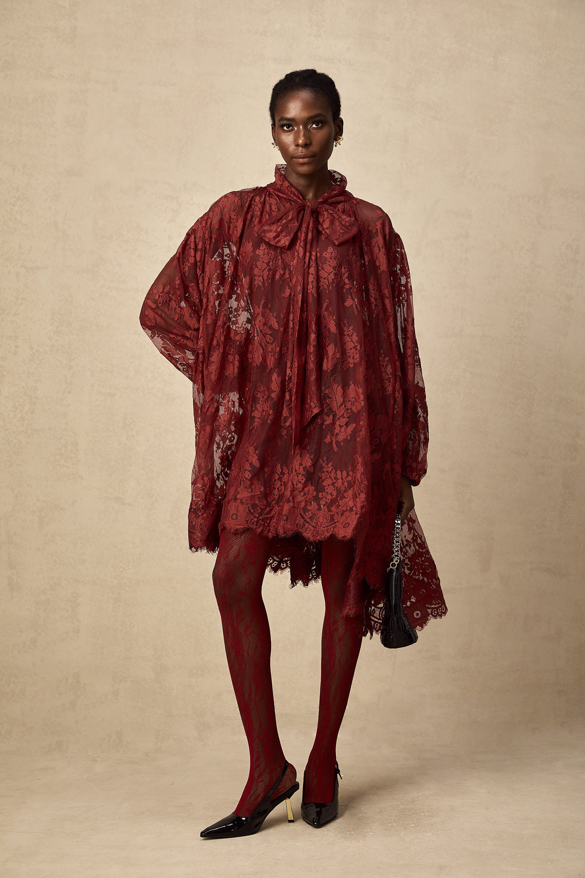 Coline red chantilly lace oversize dress (Final Sale-US Only)