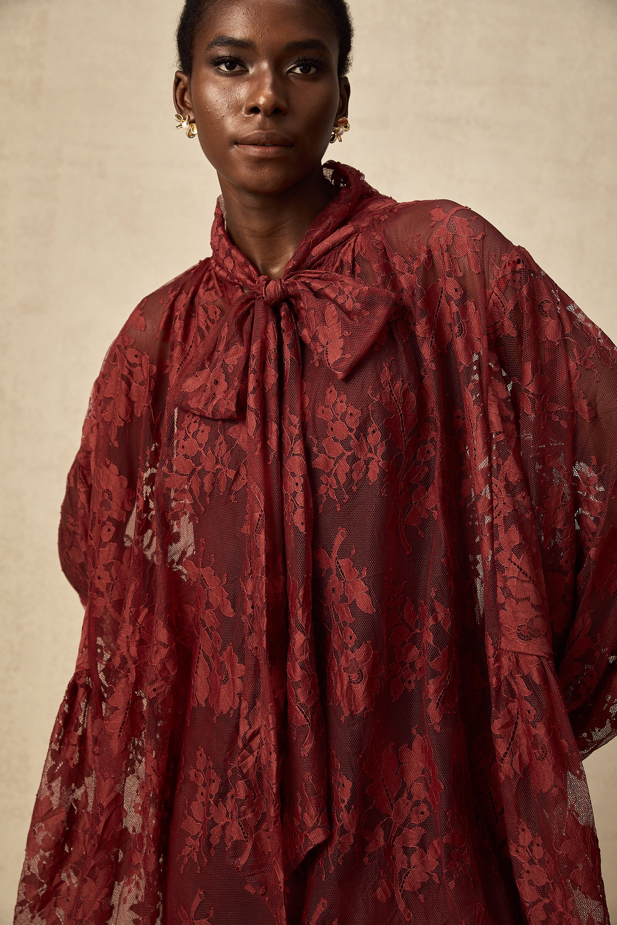 Coline red chantilly lace oversize dress (Final Sale-US Only)