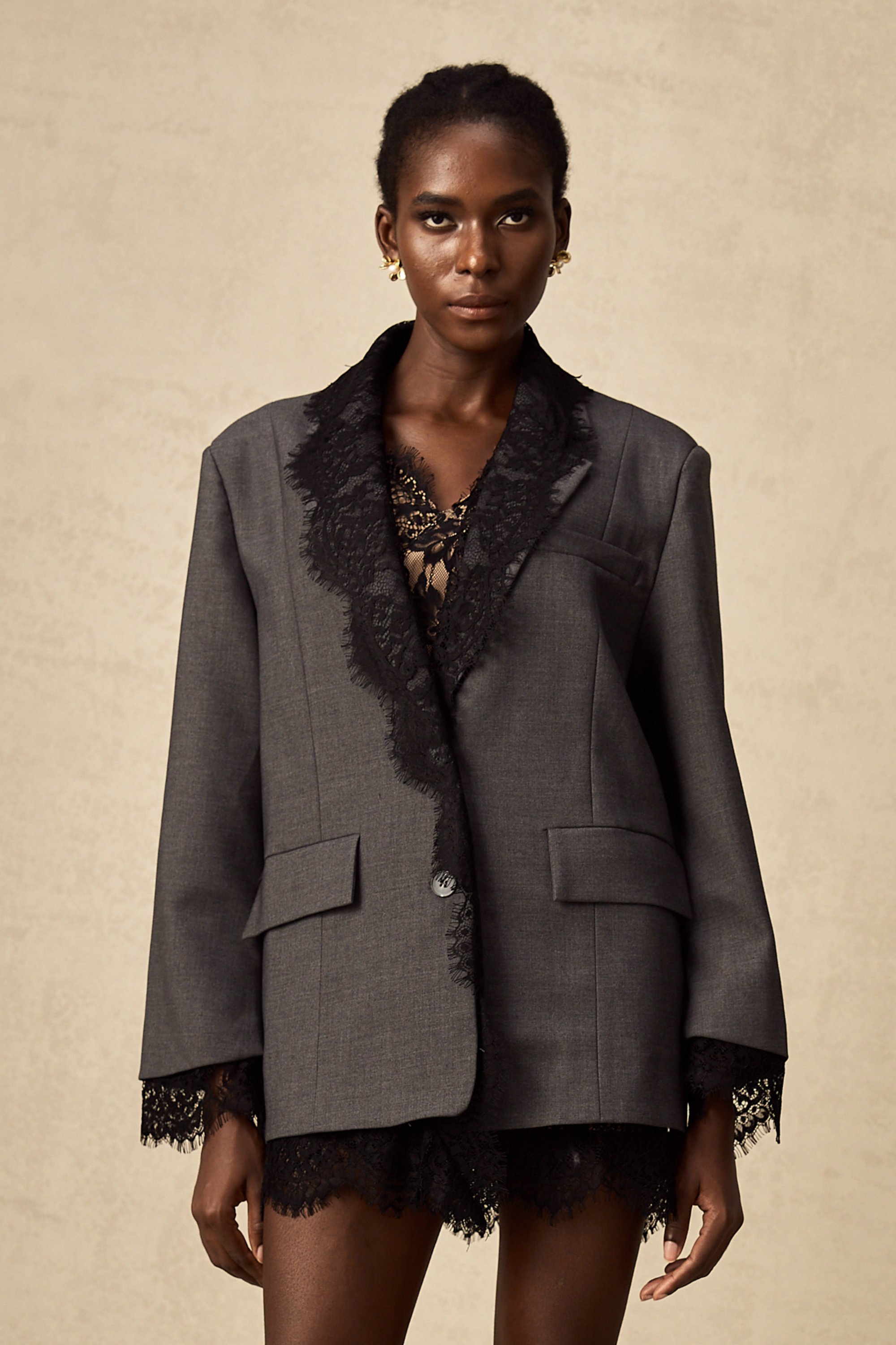 Dianthe grey lace-panel blazer (Final Sale-US Only)