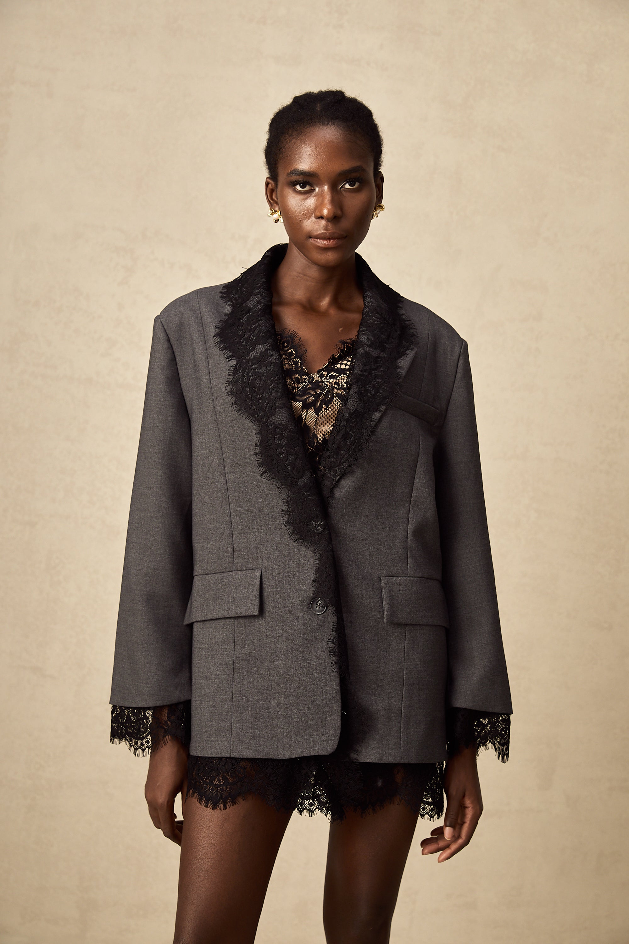 Dianthe grey lace-panel blazer (Final Sale-US Only)