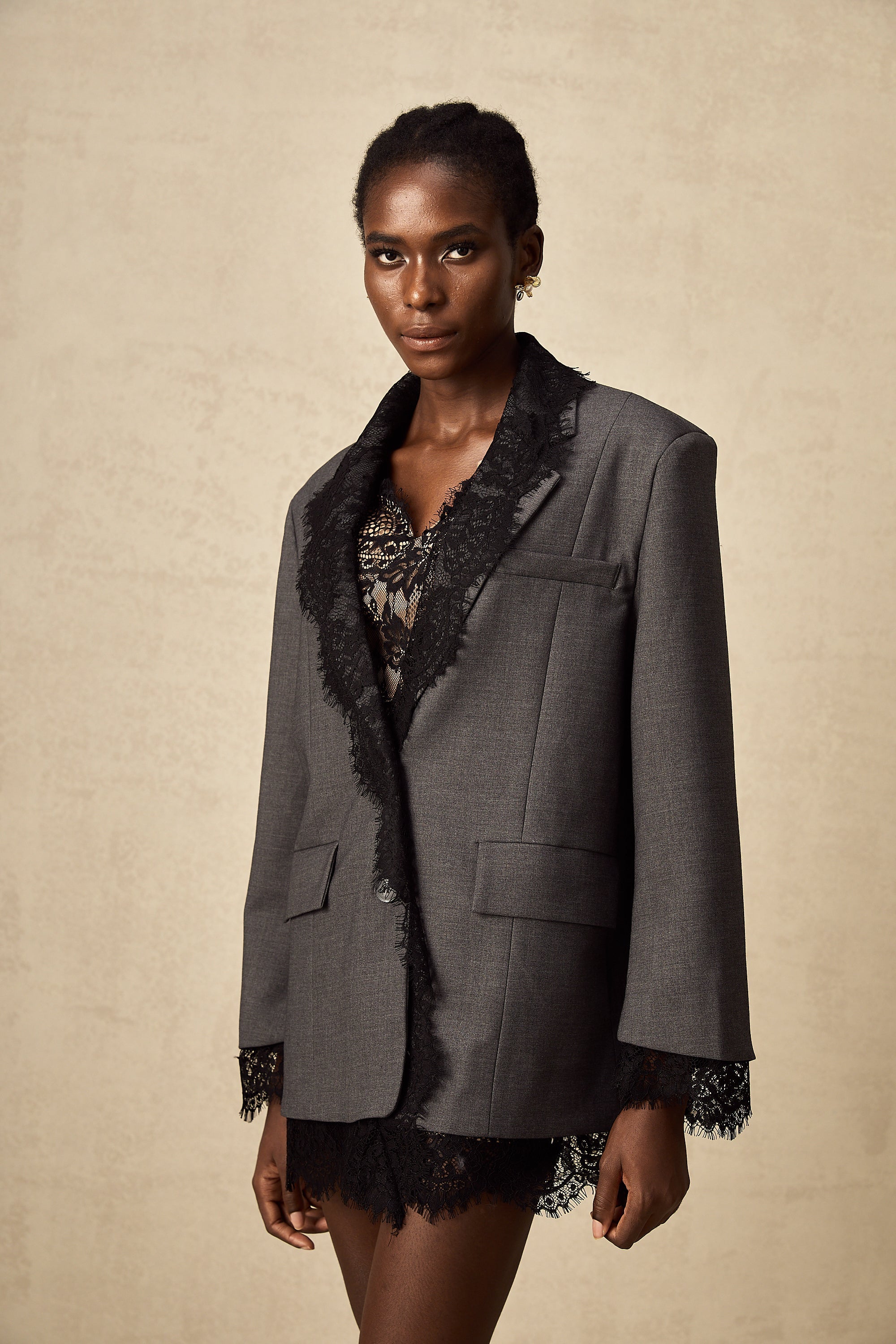 Dianthe grey lace-panel blazer (Final Sale-US Only)