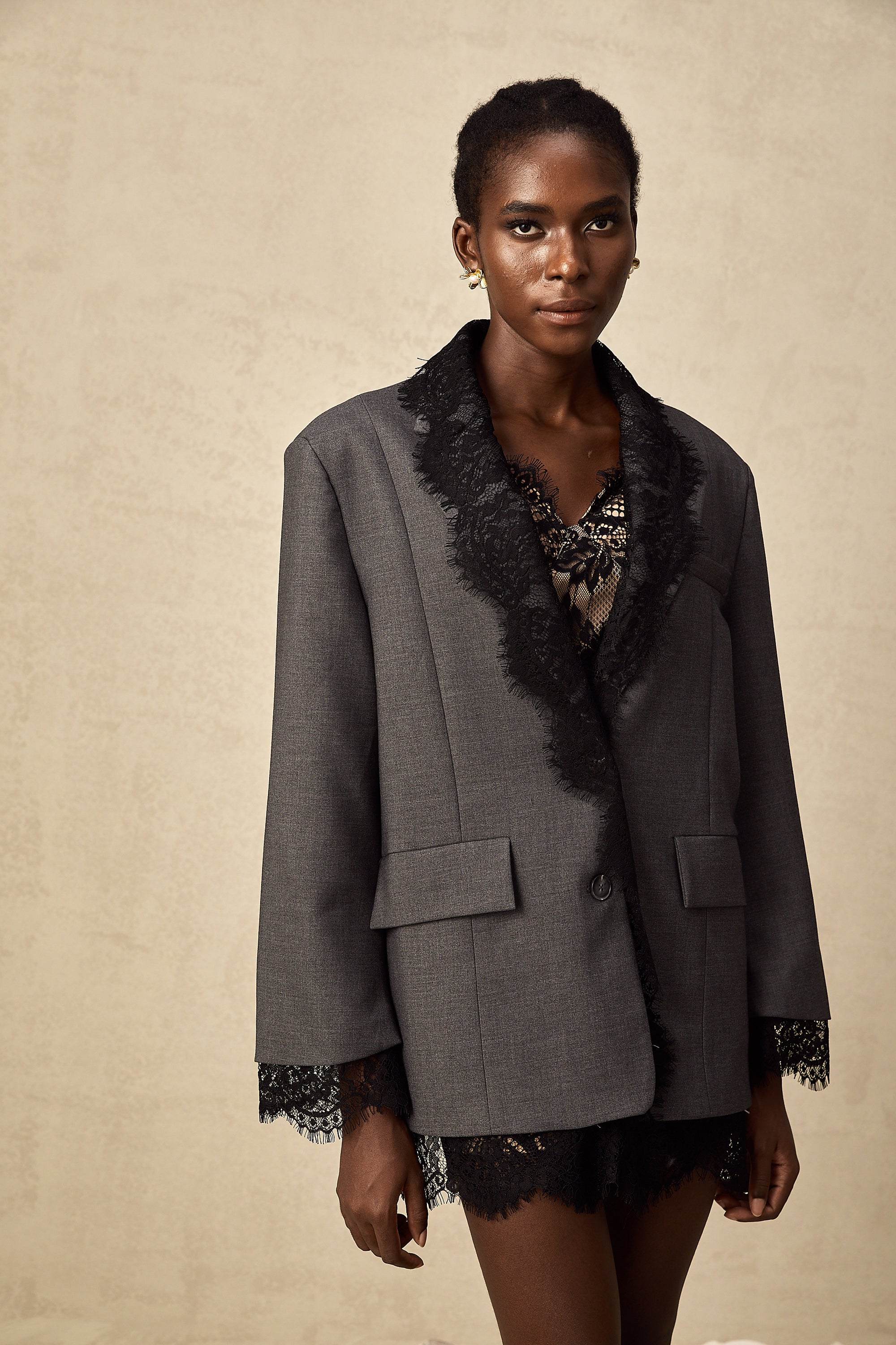 Dianthe grey lace-panel blazer (Final Sale-US Only)