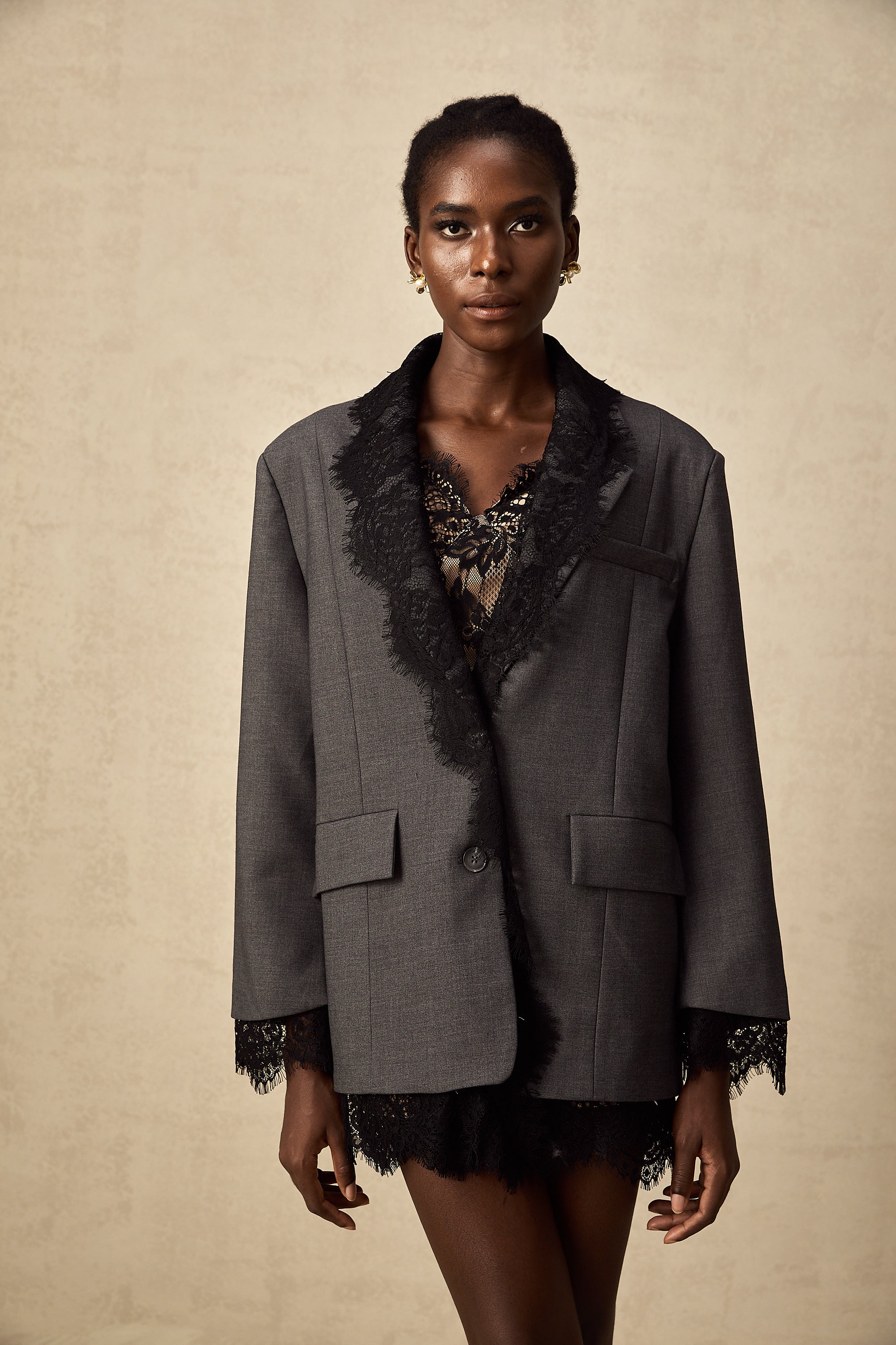 Dianthe grey lace-panel blazer (Final Sale-US Only)