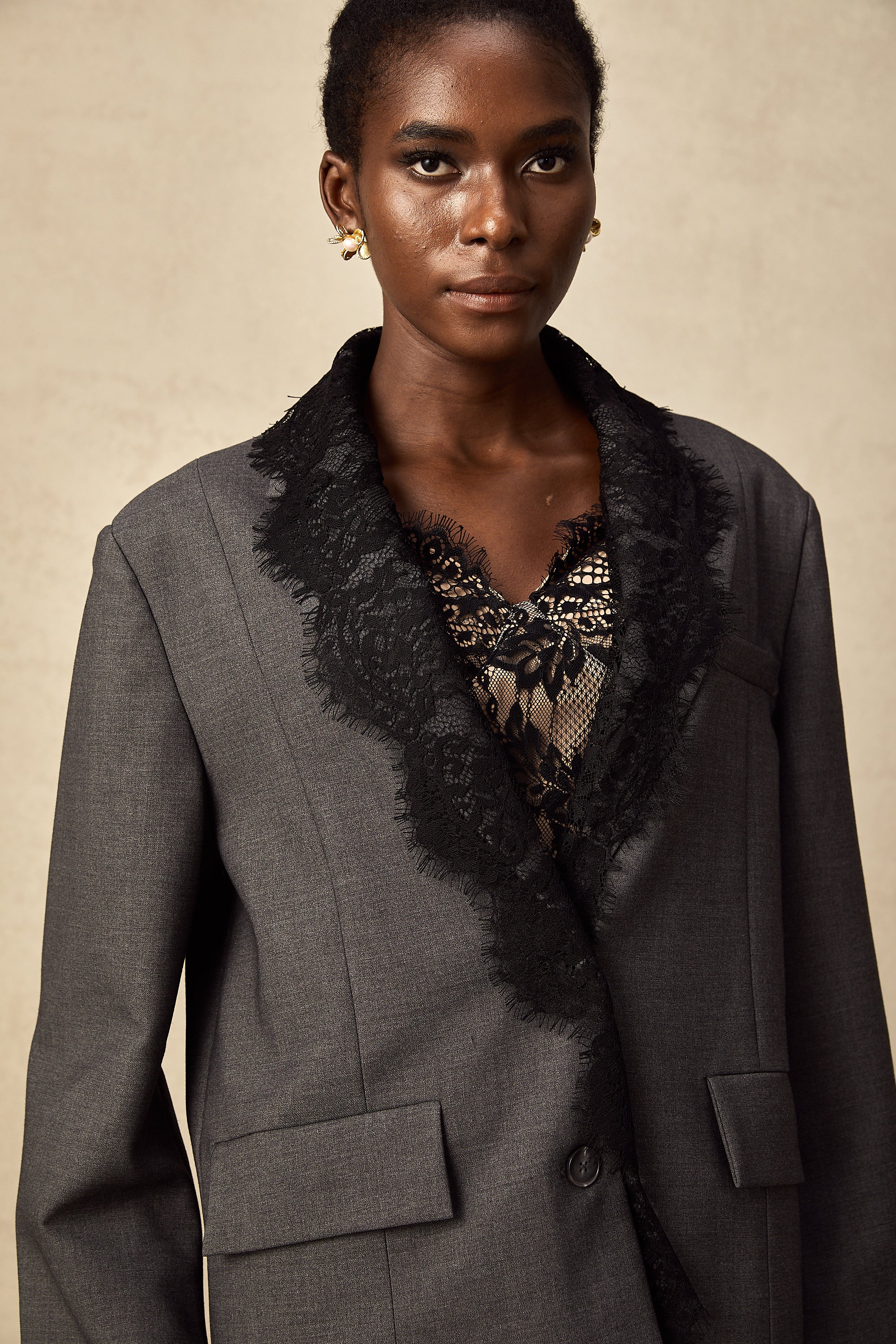Dianthe grey lace-panel blazer (Final Sale-US Only)