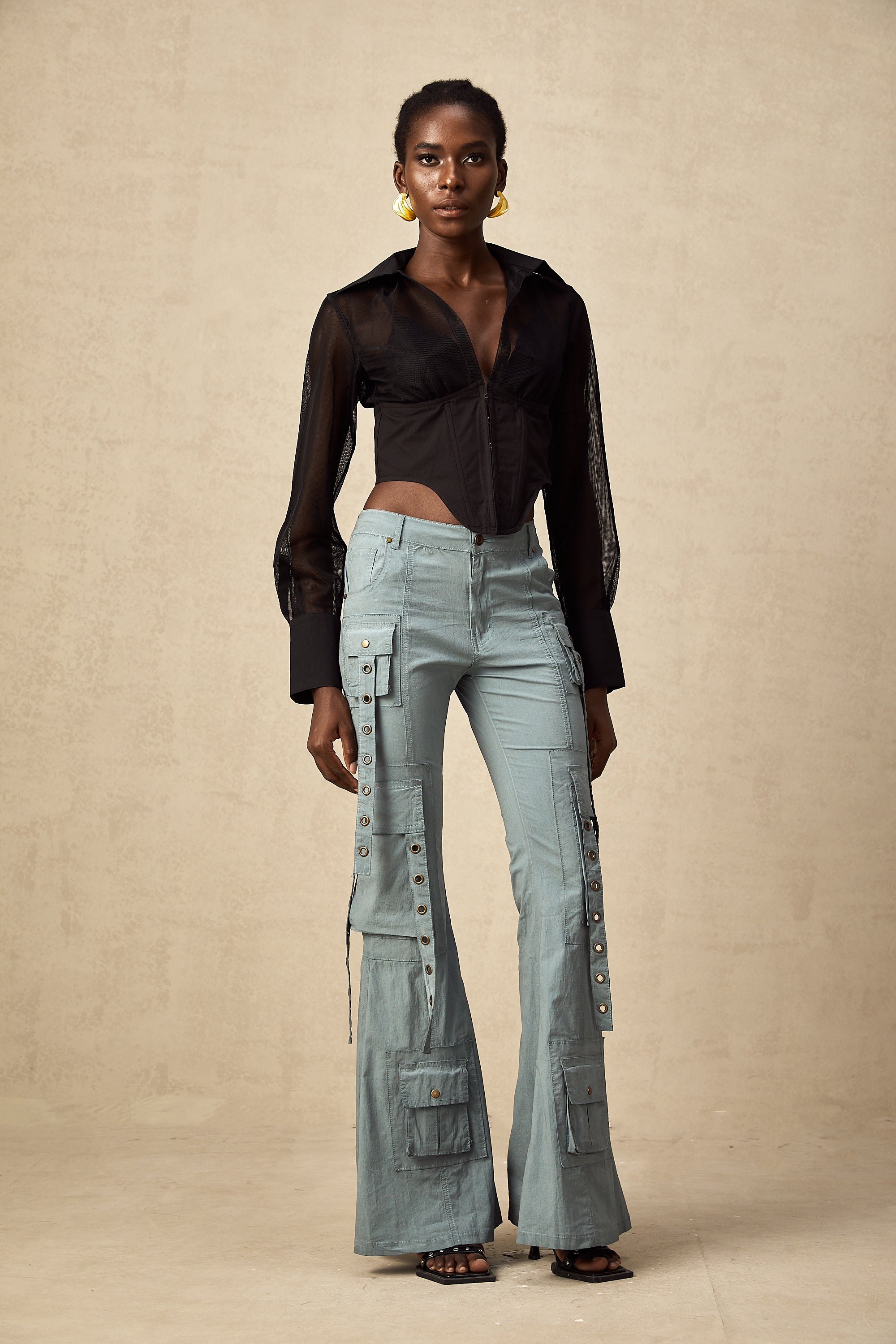 Mila belt-loop flared cargo trousers (US Only)