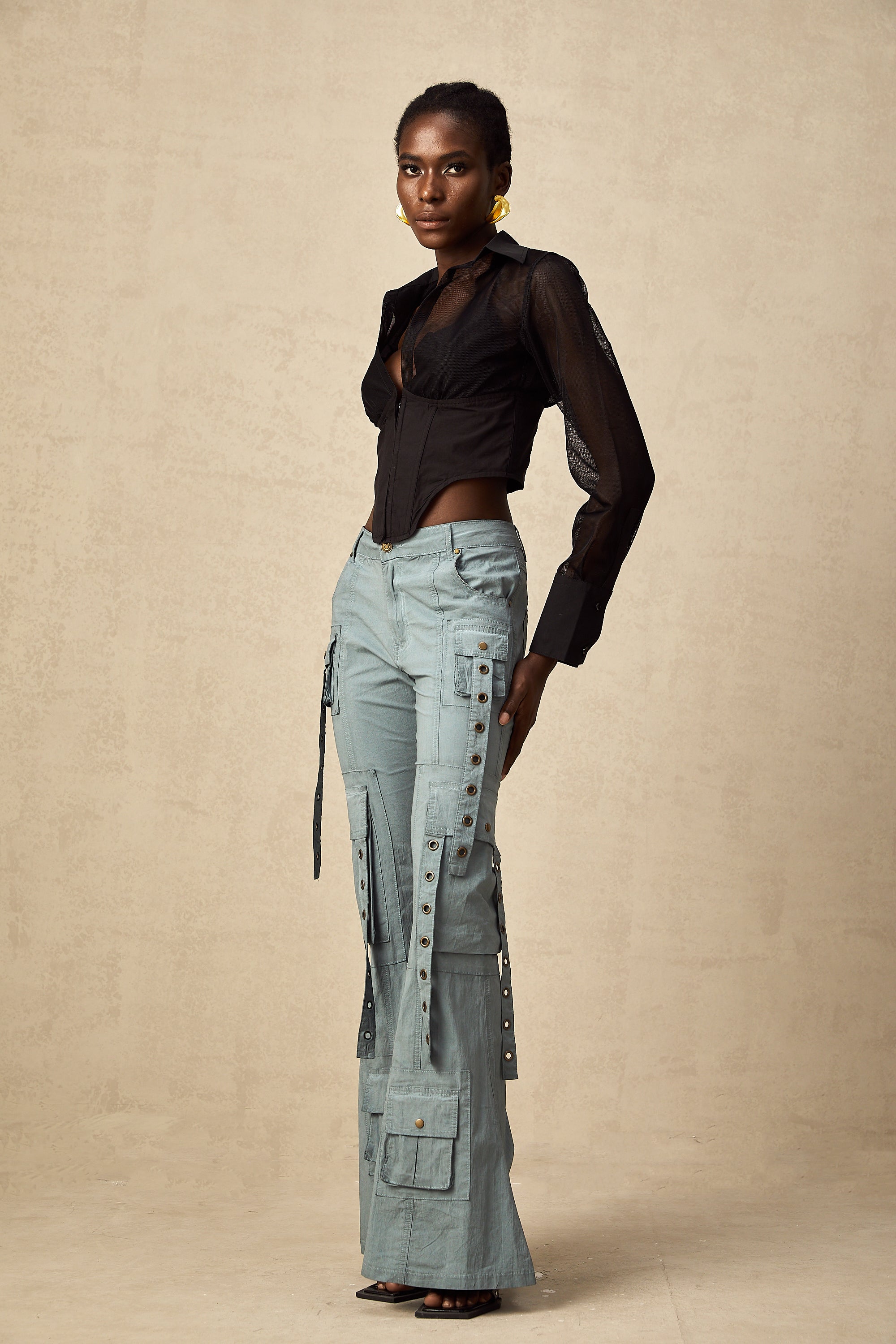 Mila belt-loop flared cargo trousers (US Only)