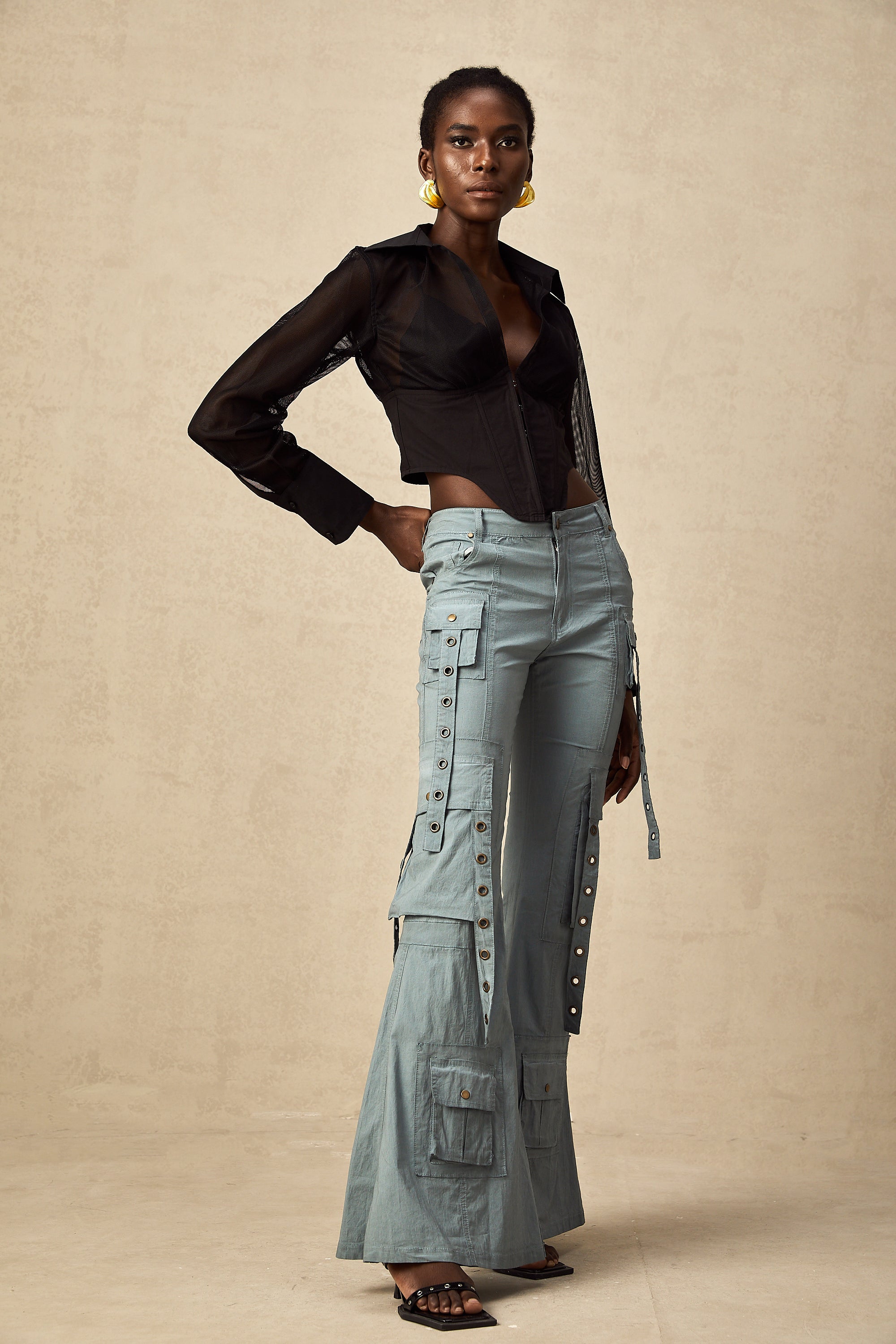 Mila belt-loop flared cargo trousers (US Only)