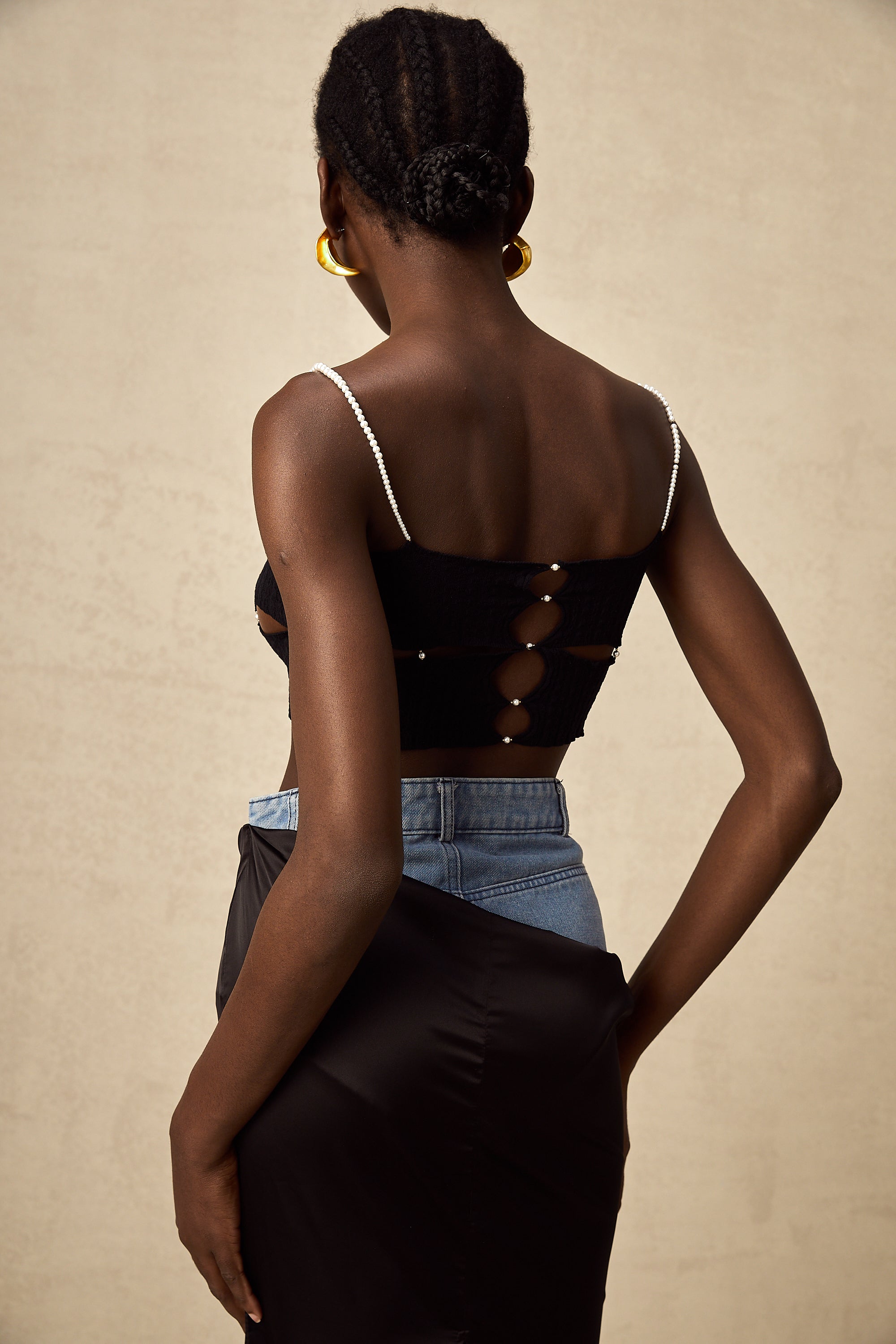 Louane faux-pearl embellished cut-out cropped top (Final Sale-US Only)