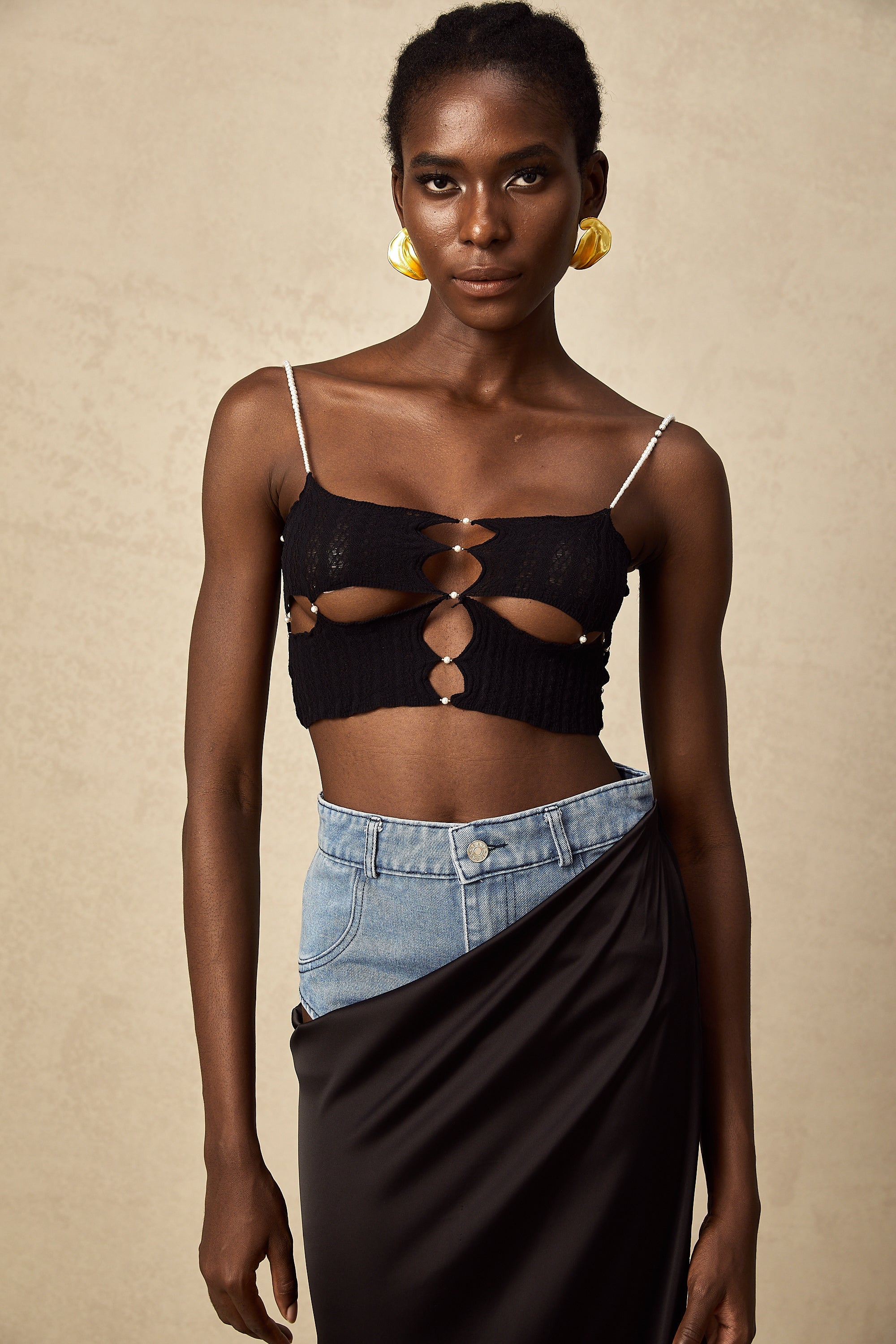 Louane faux-pearl embellished cut-out cropped top (Final Sale-US Only)