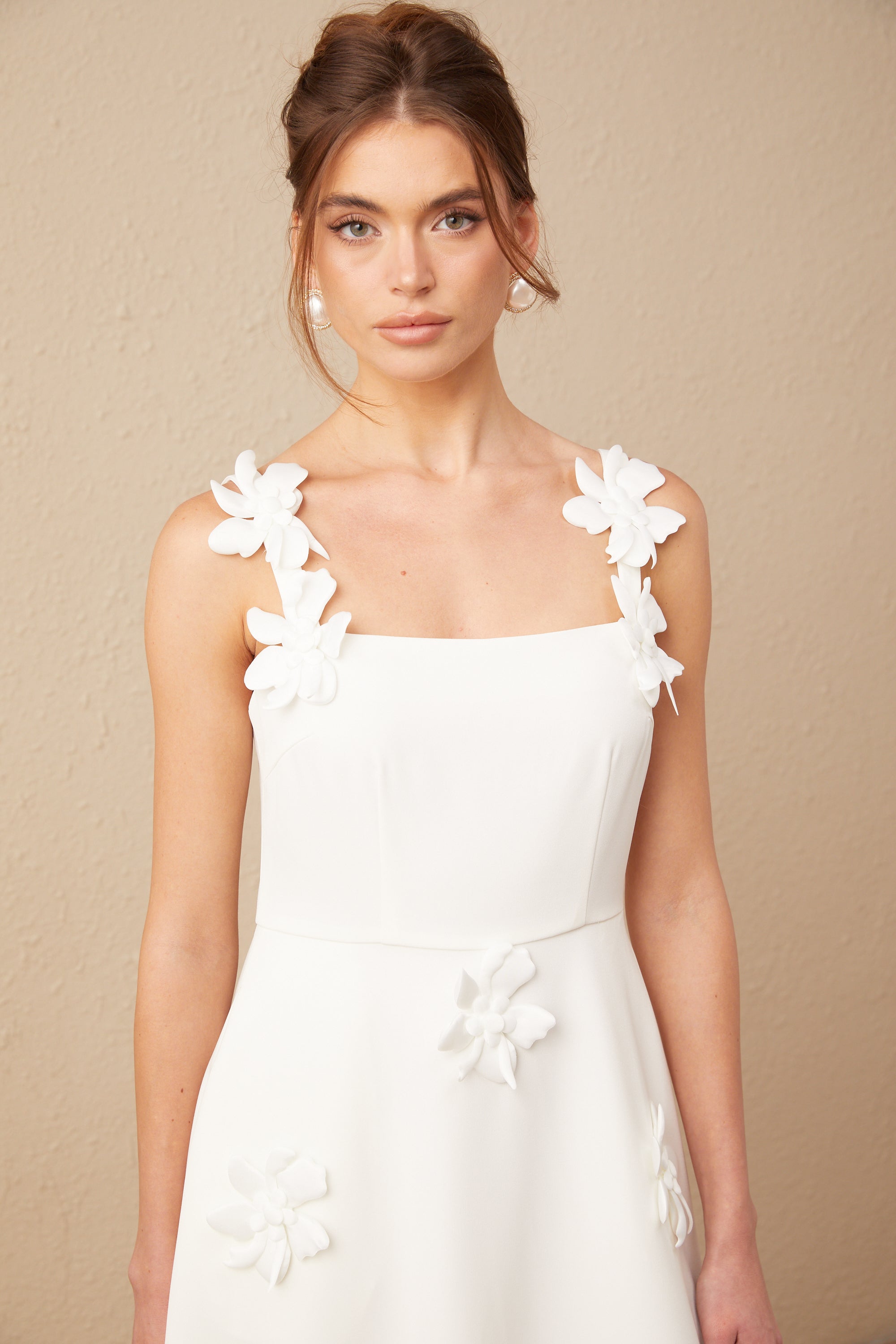Ariane white faux-flower square-neck midi dress (Final Sale-US Only)