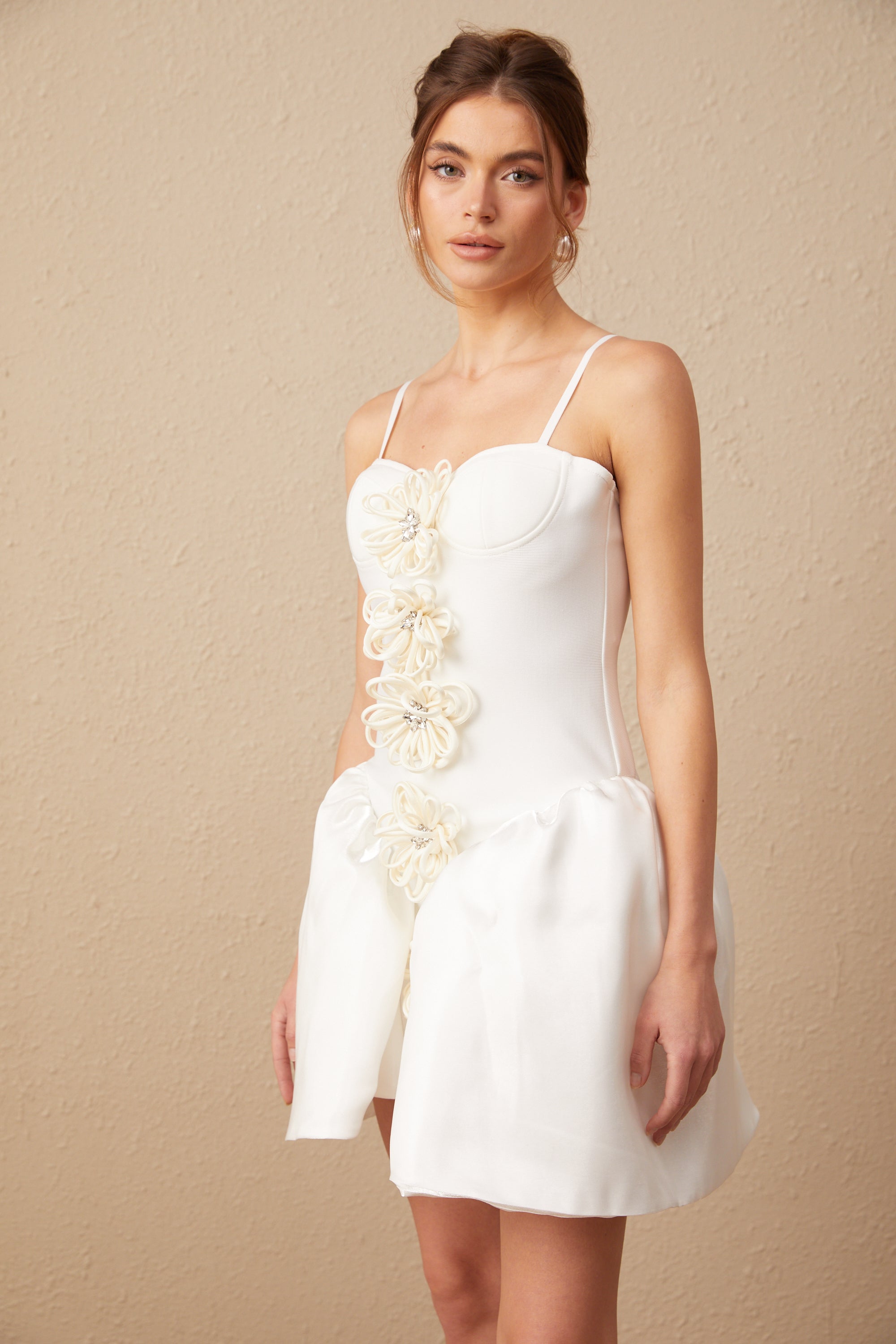 Lis white flower-motif bustier mini dress