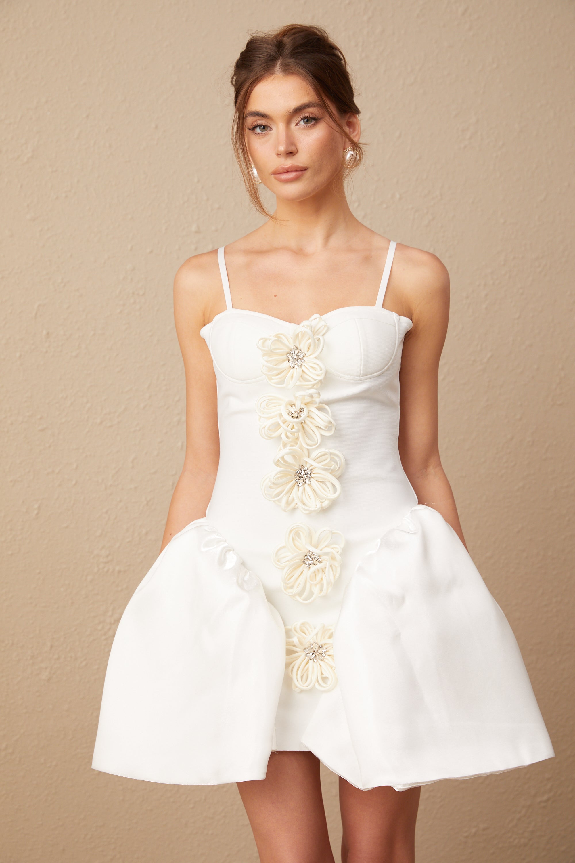 Lis white flower-motif bustier mini dress