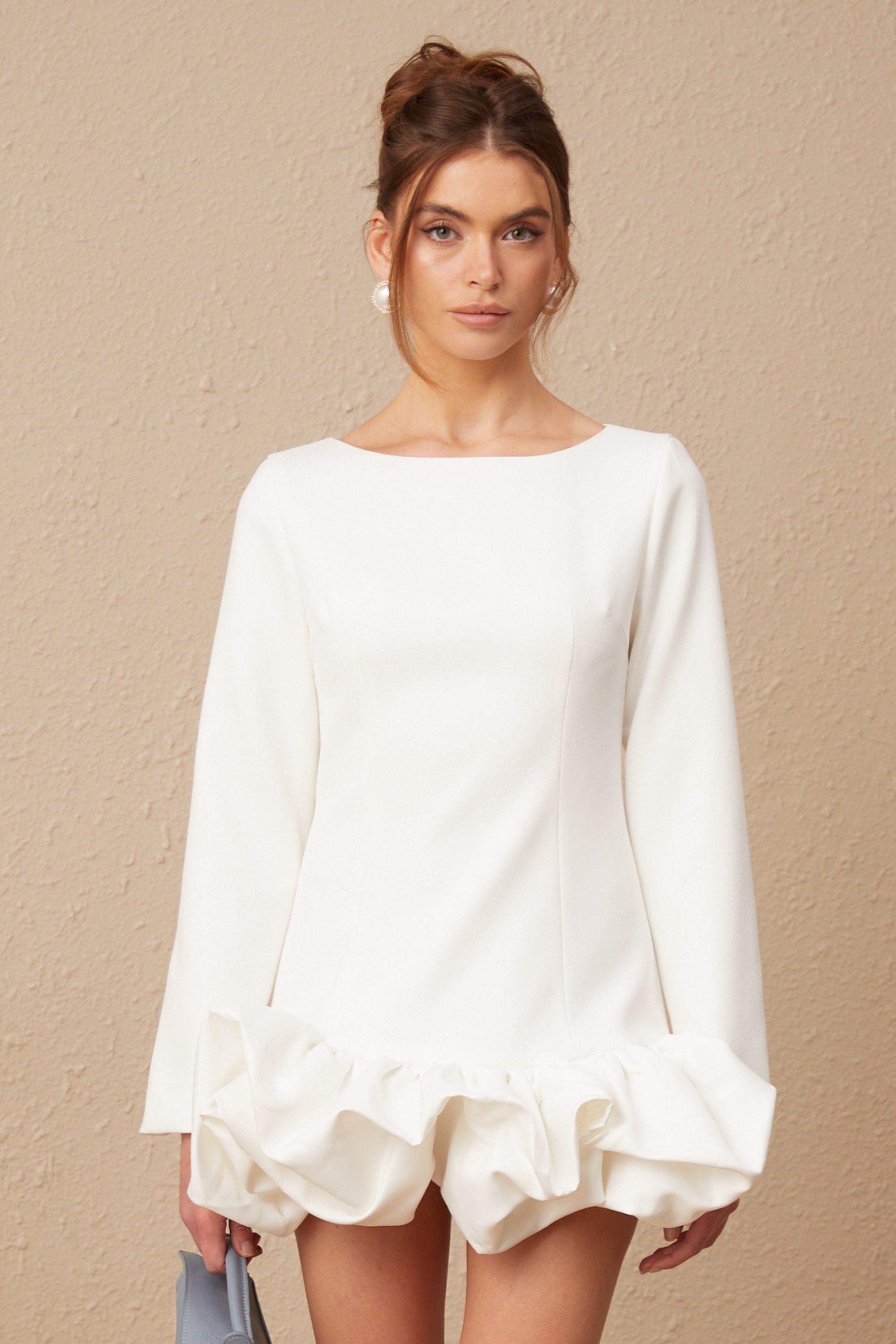 Elodie bubble-skirt mini dress in White (Final Sale)