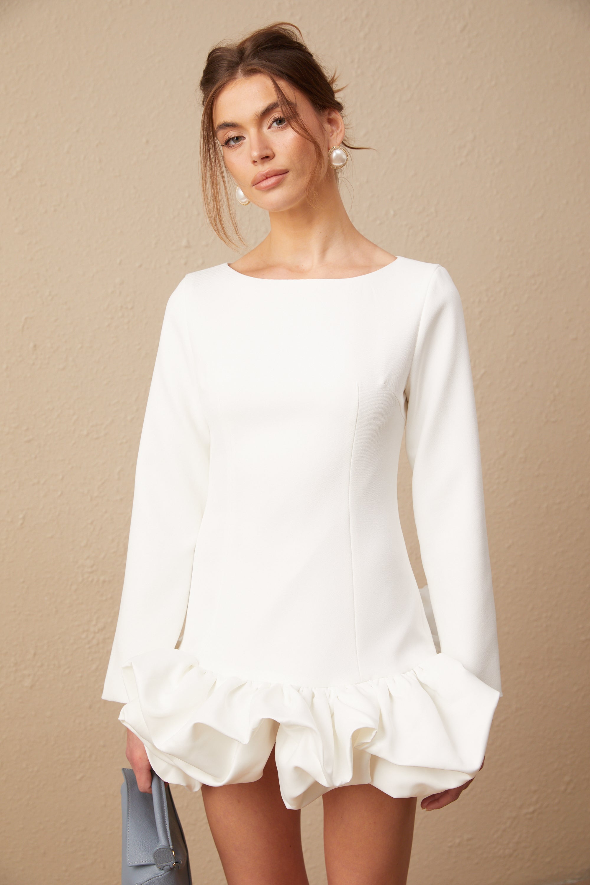 Elodie bubble-skirt mini dress in White (Final Sale-US Only)