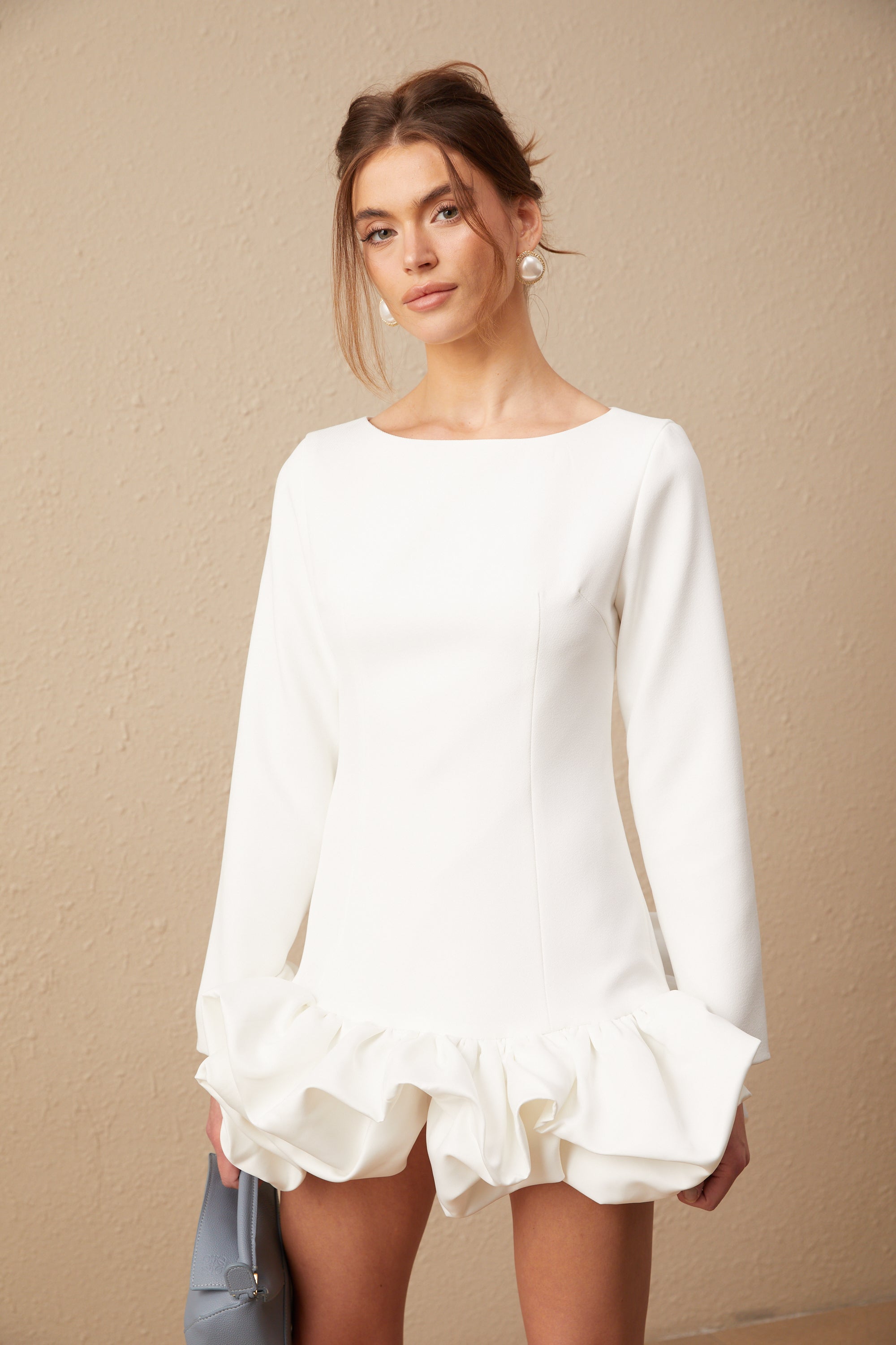 Elodie bubble-skirt mini dress in White (Final Sale-US Only)