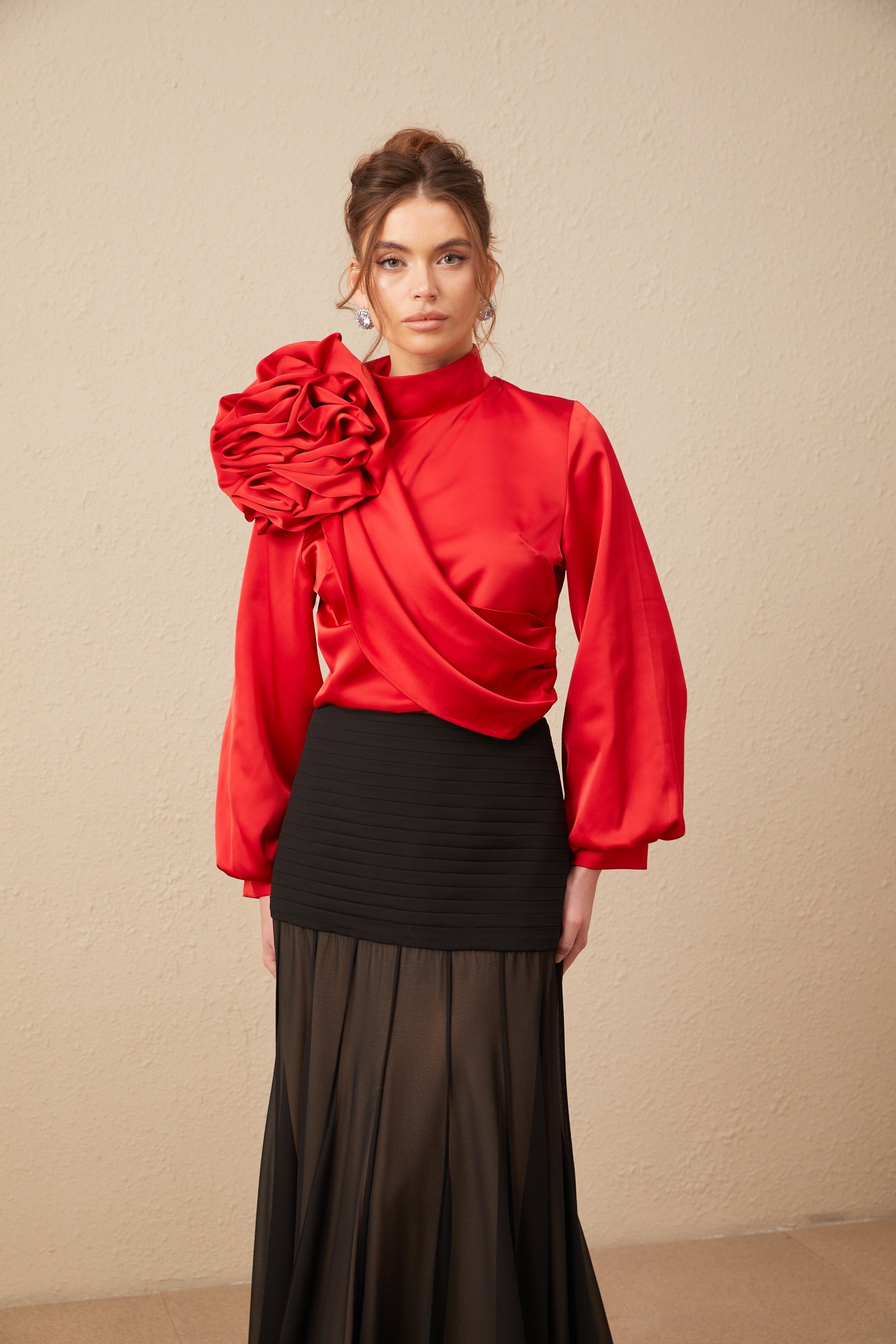 Constance red floral-appliqué top