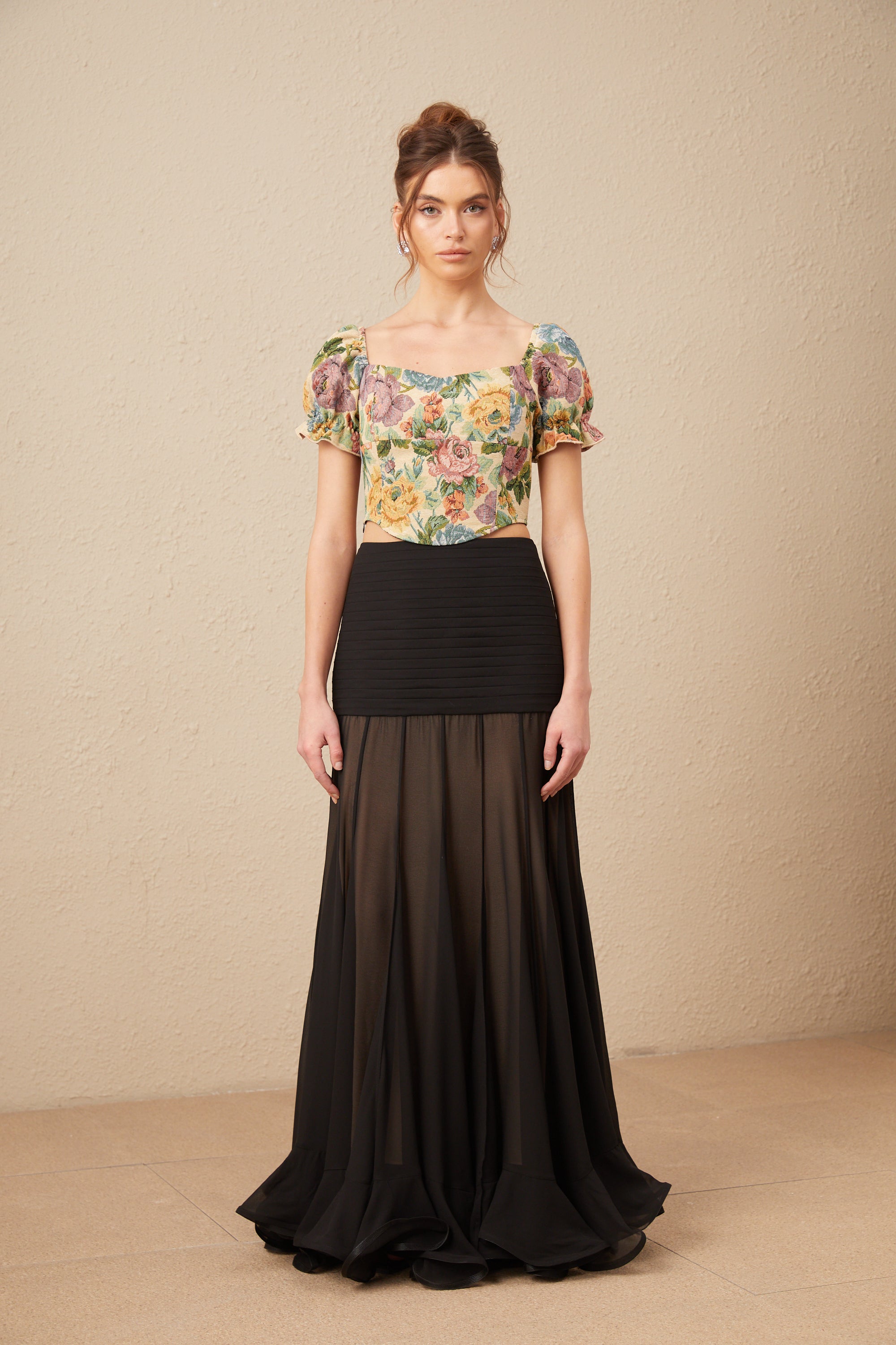 Constance floral-print jacquard cropped top