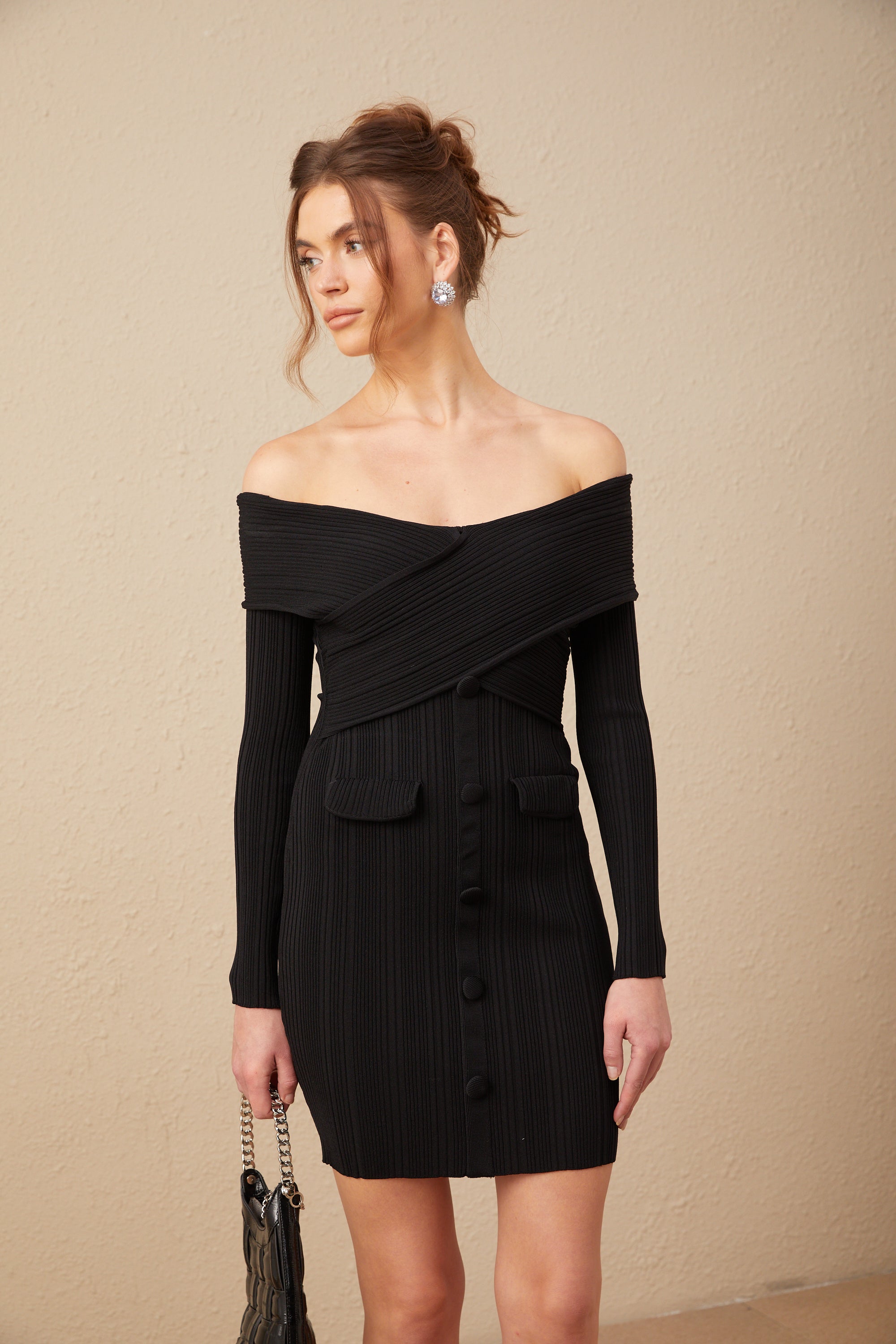 Alice off-shoulder ribbed-knit mini dress (US Only)