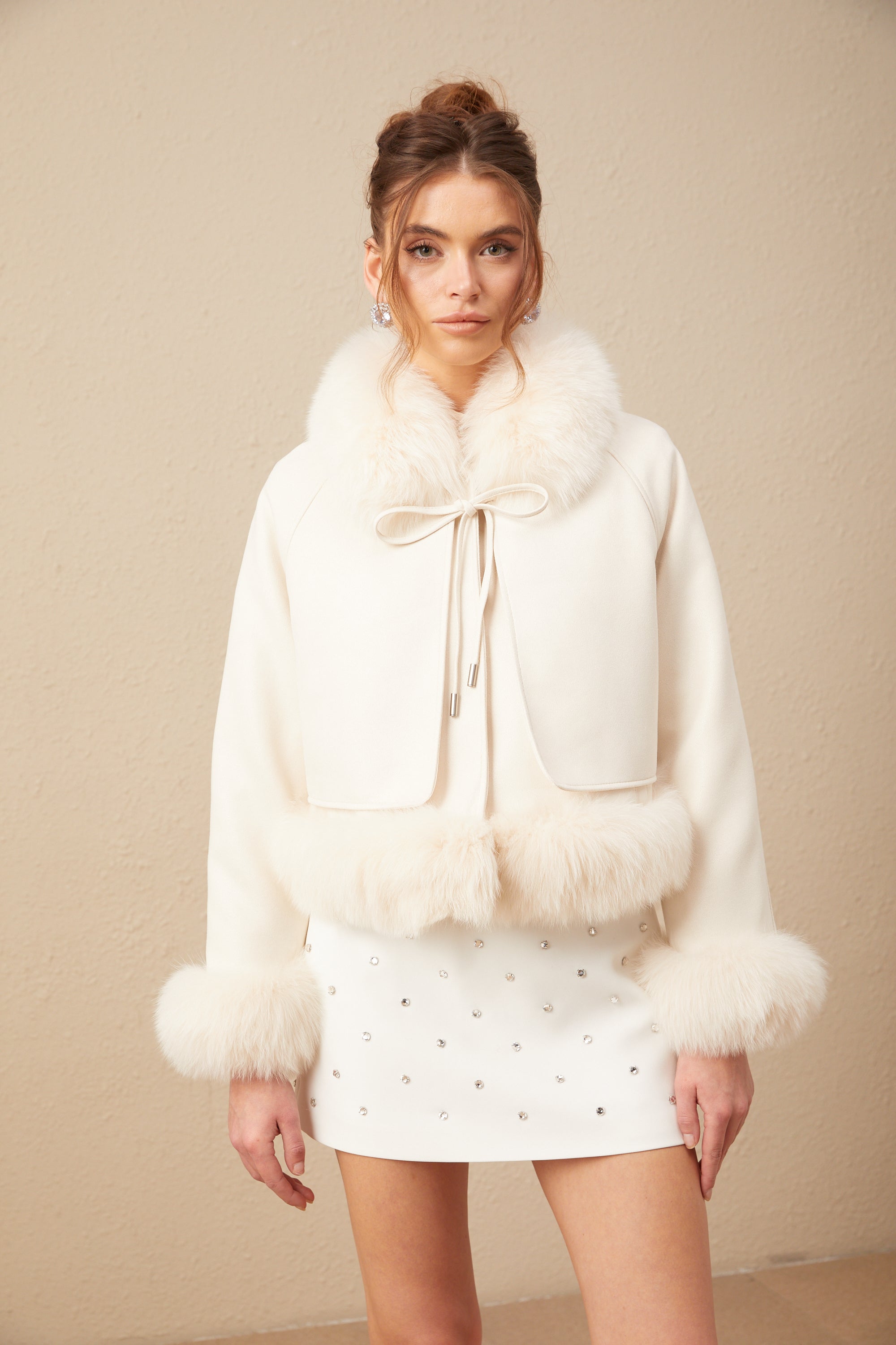 Cécile white suede fur padded short coat (Final Sale-US Only)