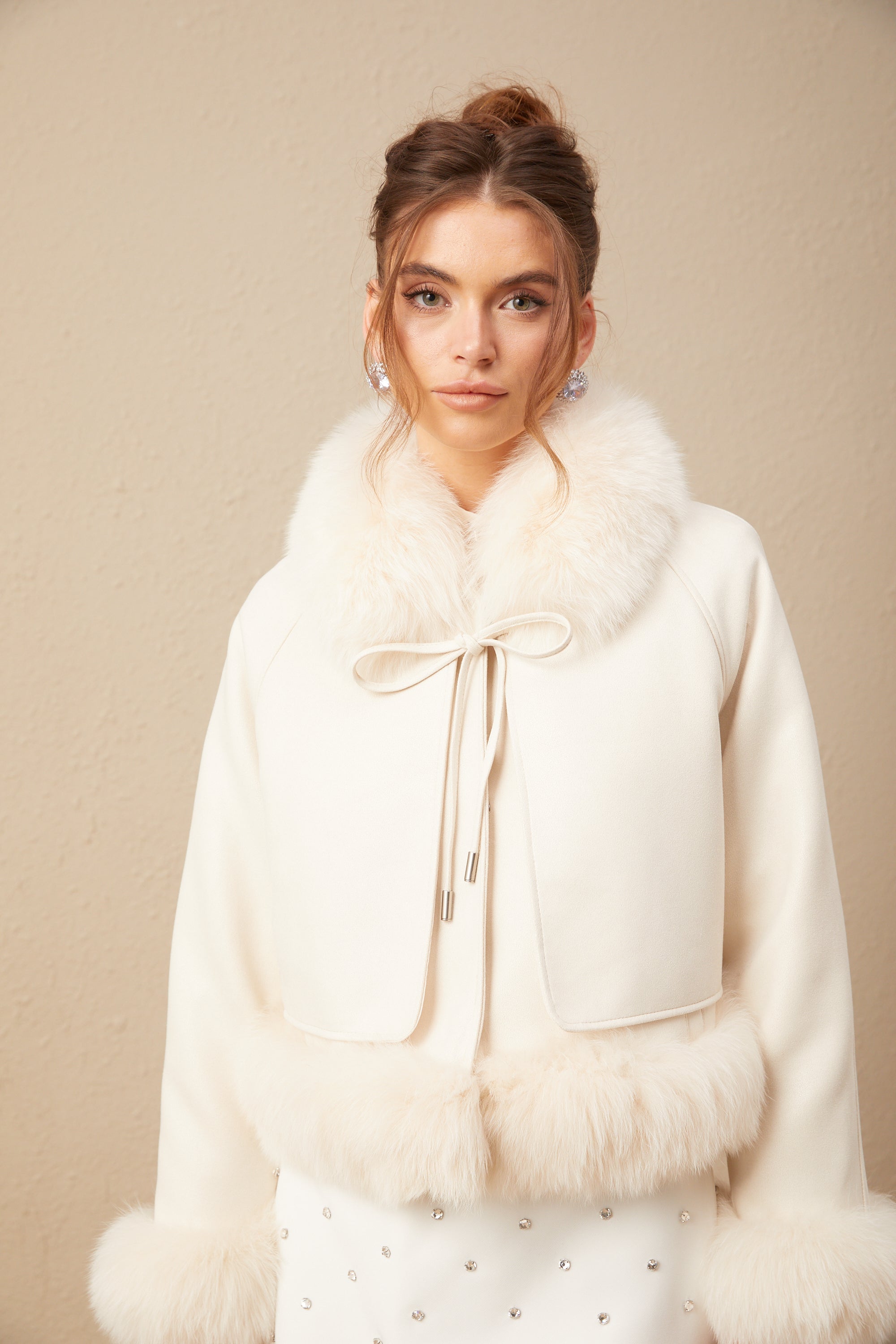 Cécile white suede fur padded short coat (Final Sale-US Only)