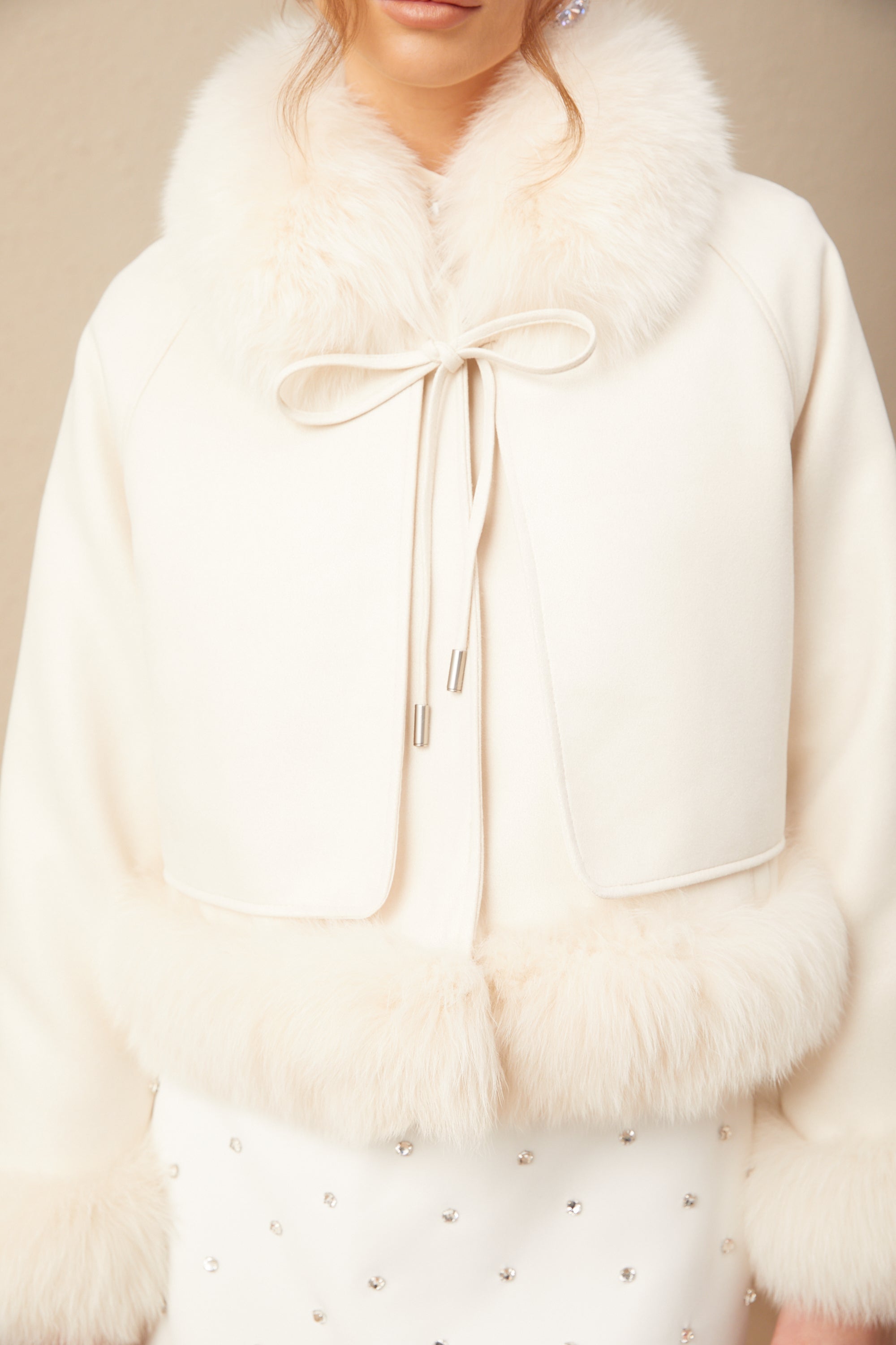 Cécile white suede fur padded short coat (Final Sale-US Only)
