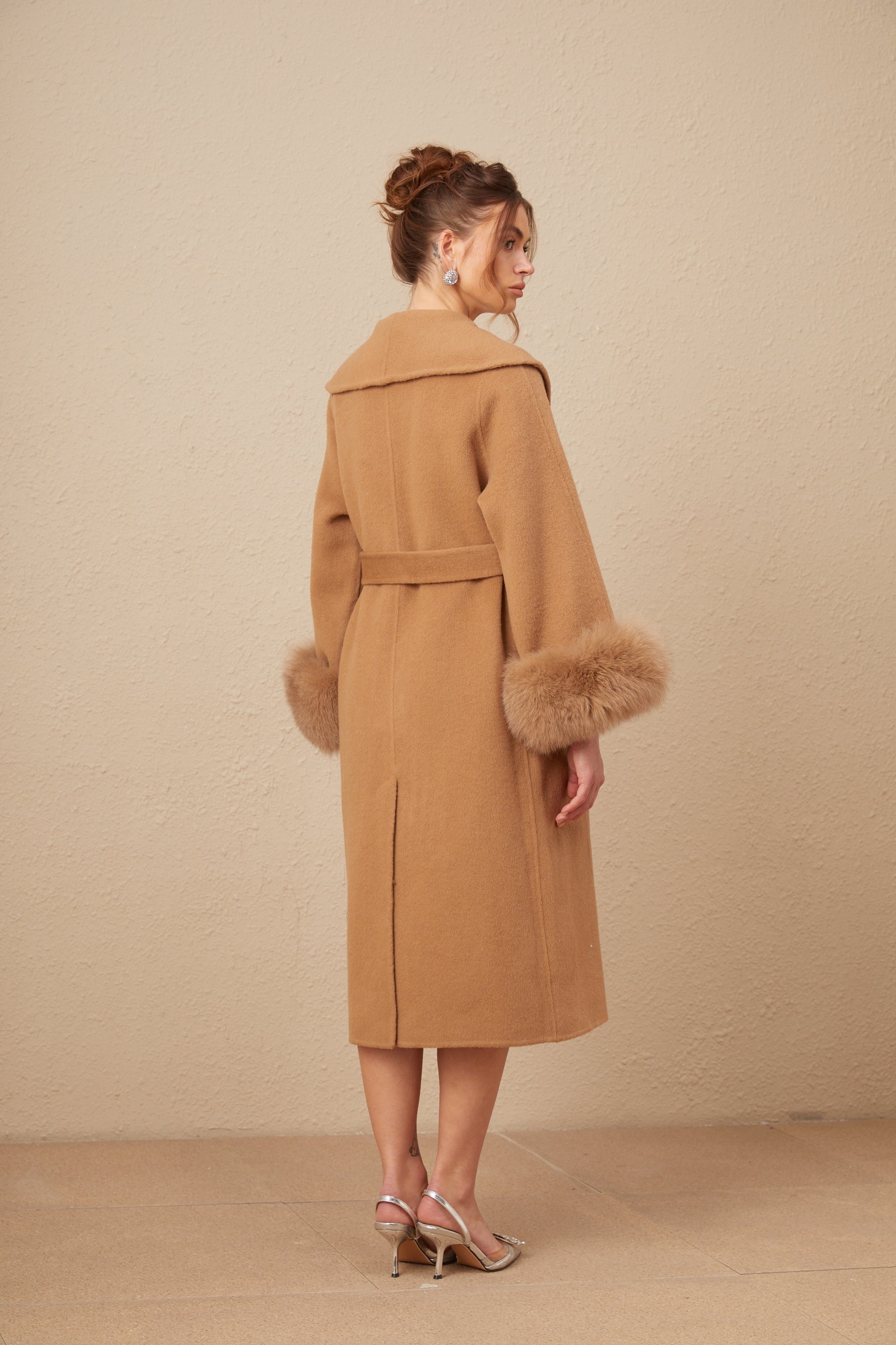 Ysandre brown felted woolen wrap overcoat (US Only)