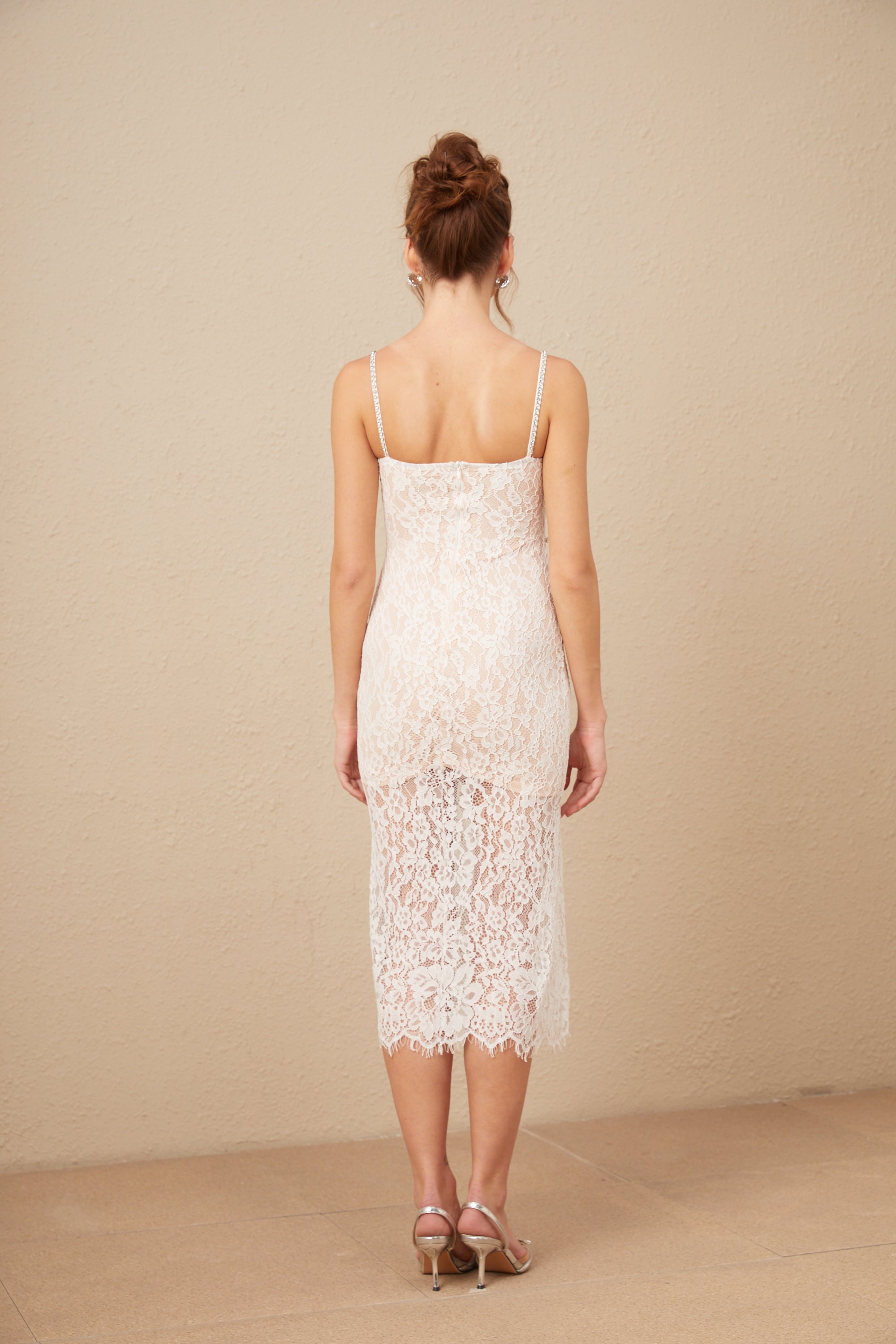 Carmen crystal bustier lace midi dress