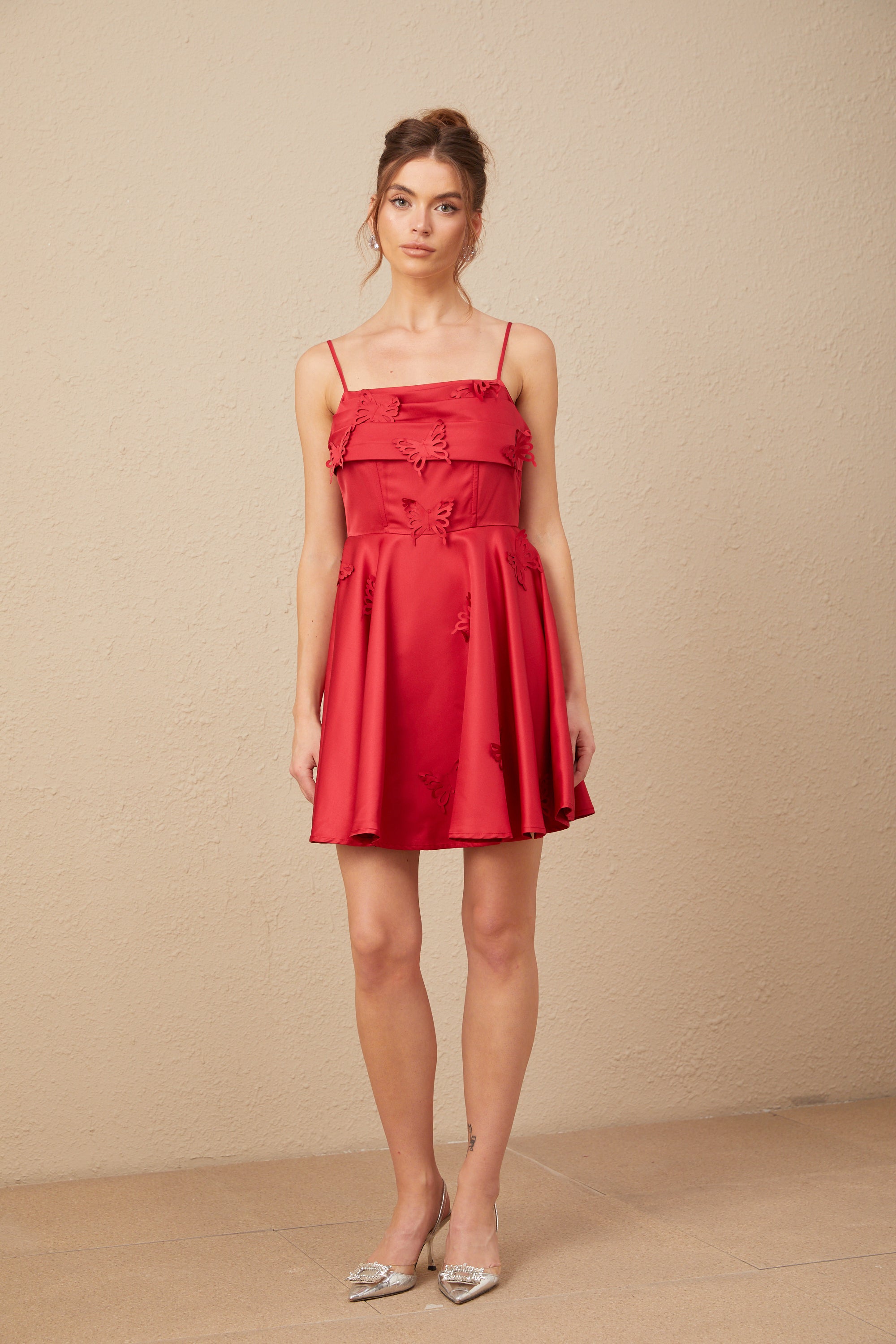 Fleur red butterfly flared mini dress