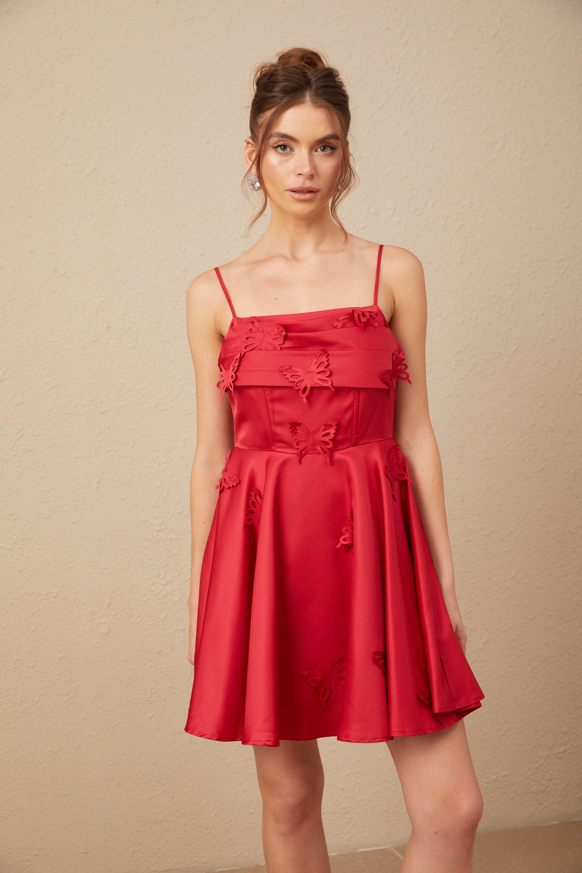 Fleur red butterfly flared mini dress