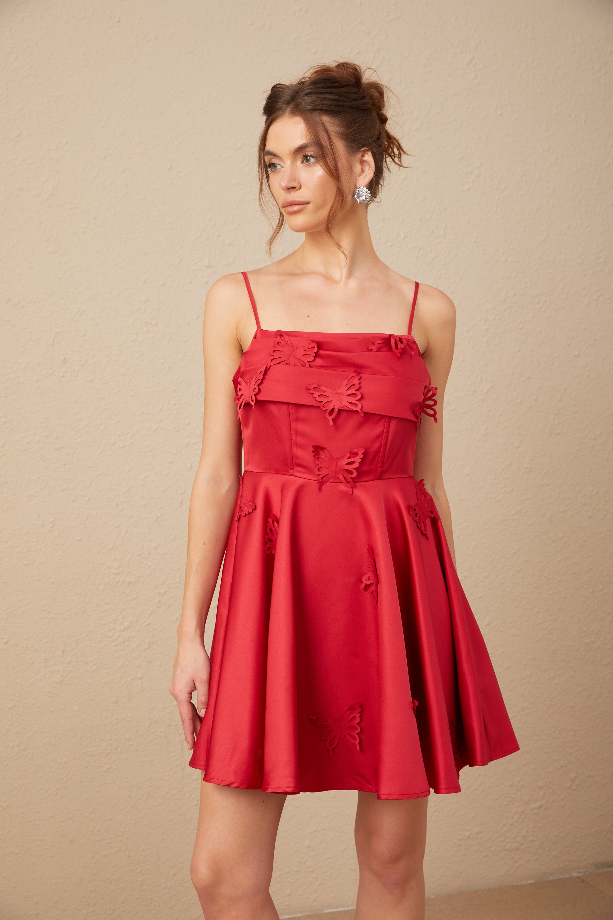 Fleur red butterfly flared mini dress