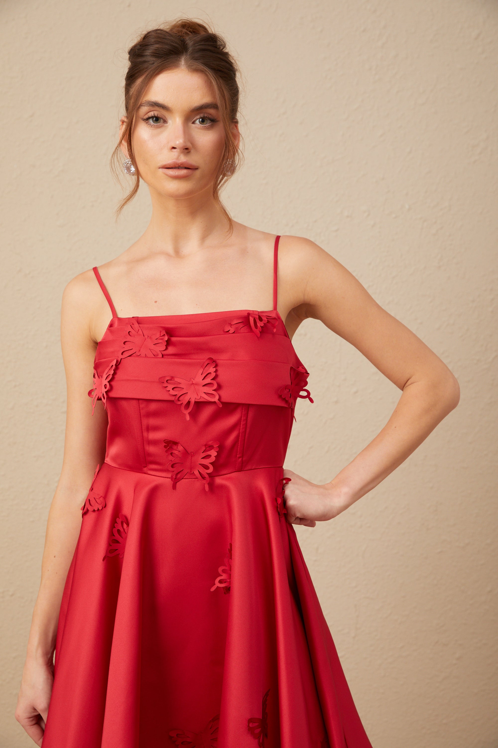 Fleur red butterfly flared mini dress
