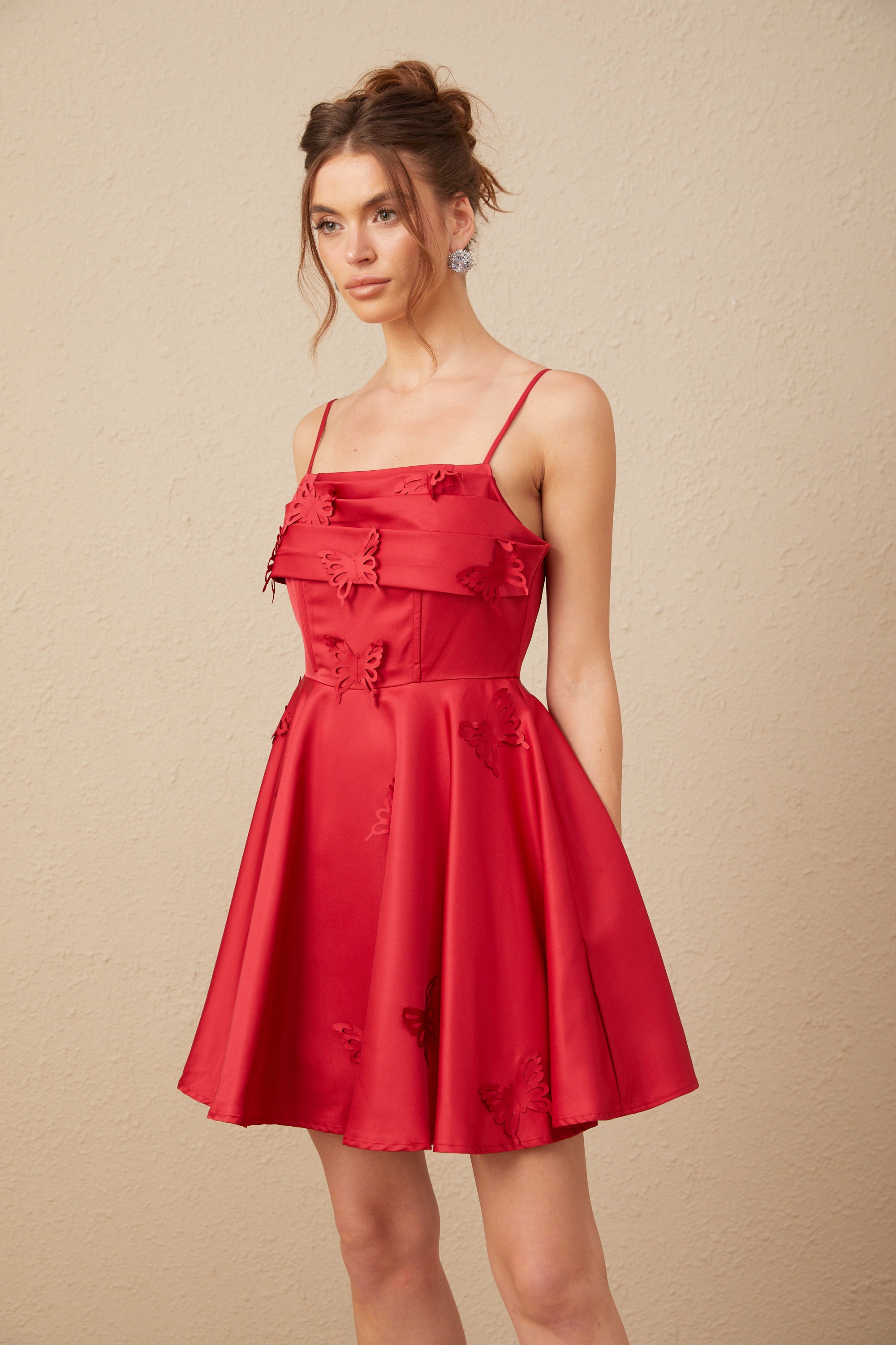Fleur red butterfly flared mini dress