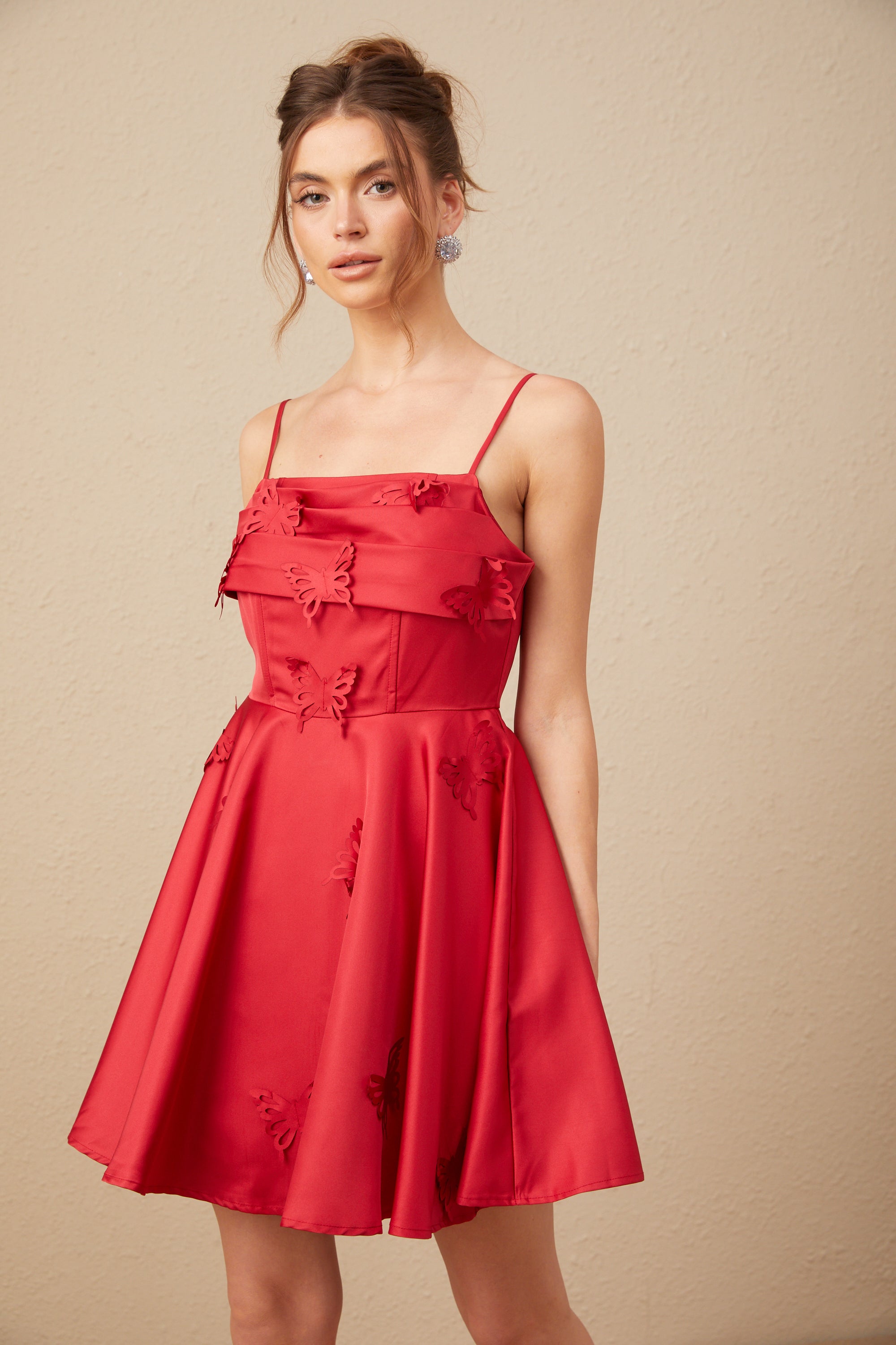 Fleur red butterfly flared mini dress