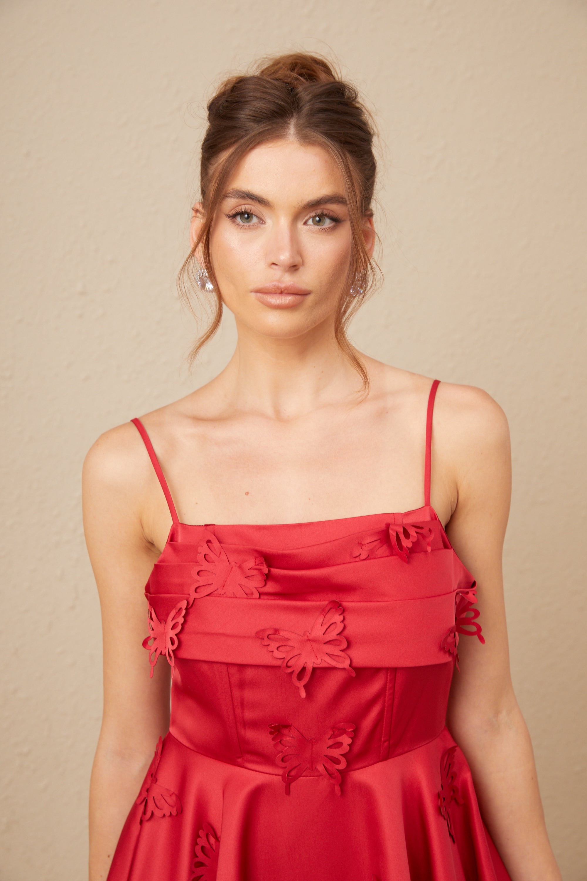 Fleur red butterfly flared mini dress