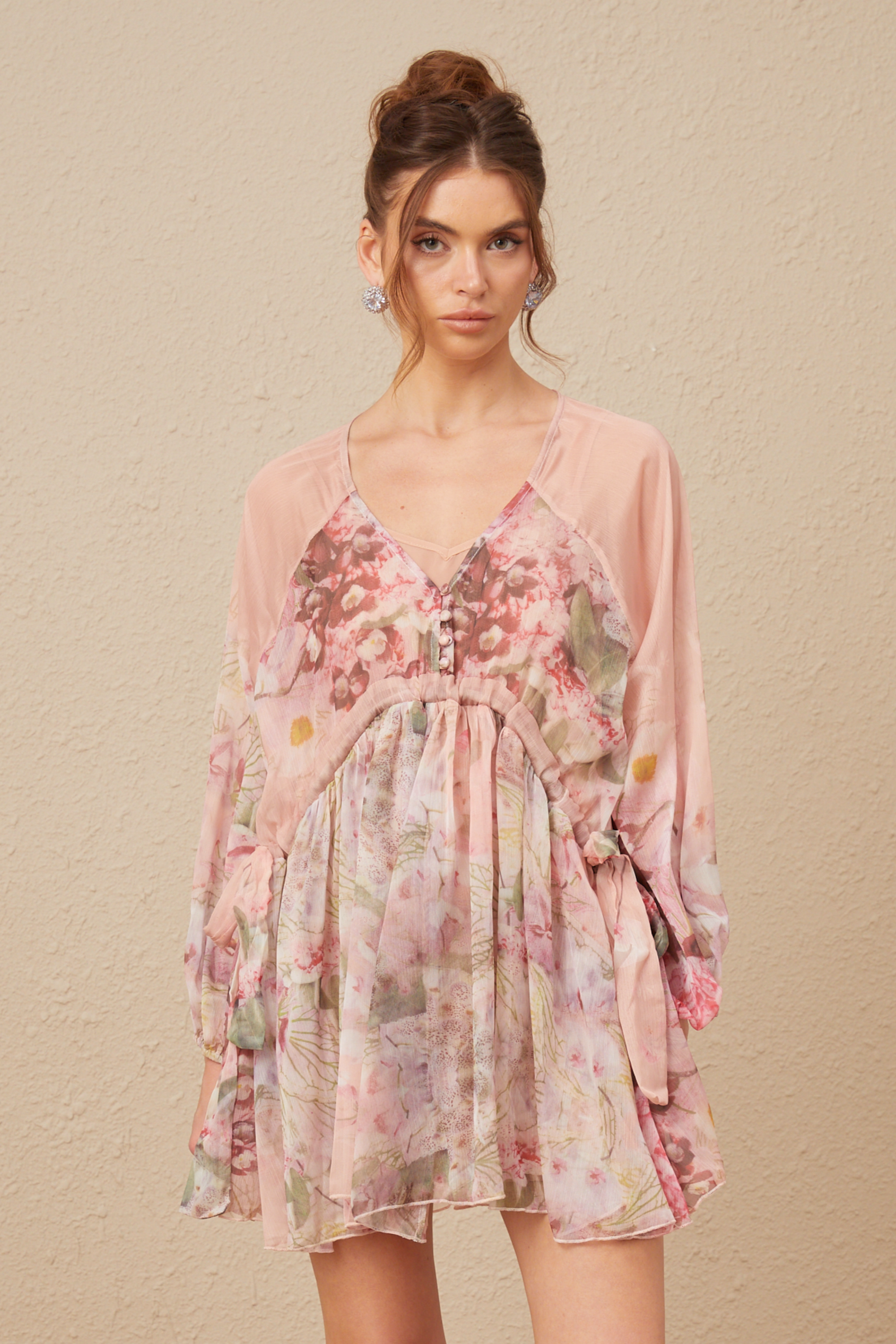 Alicia floral-print pleated silk mini dress (US Only)