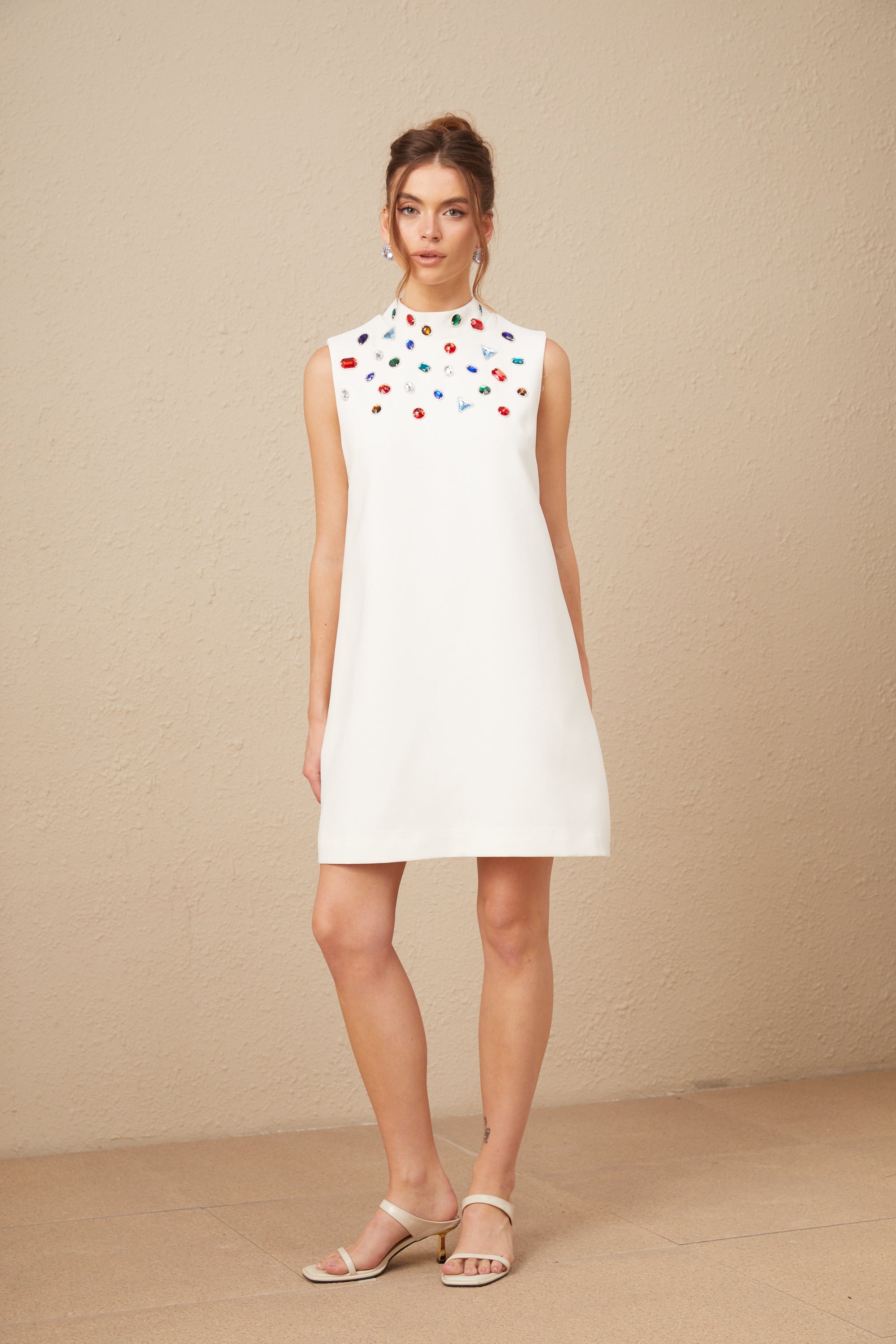 Élise white crystal oversized-bow sleeveless mini dress (US Only)