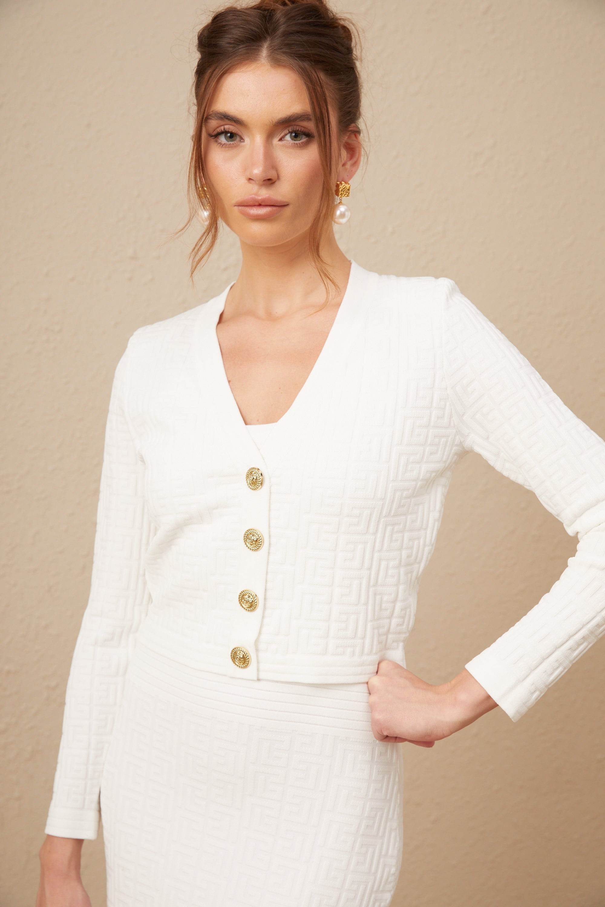 Margot white monogram knit cardigan