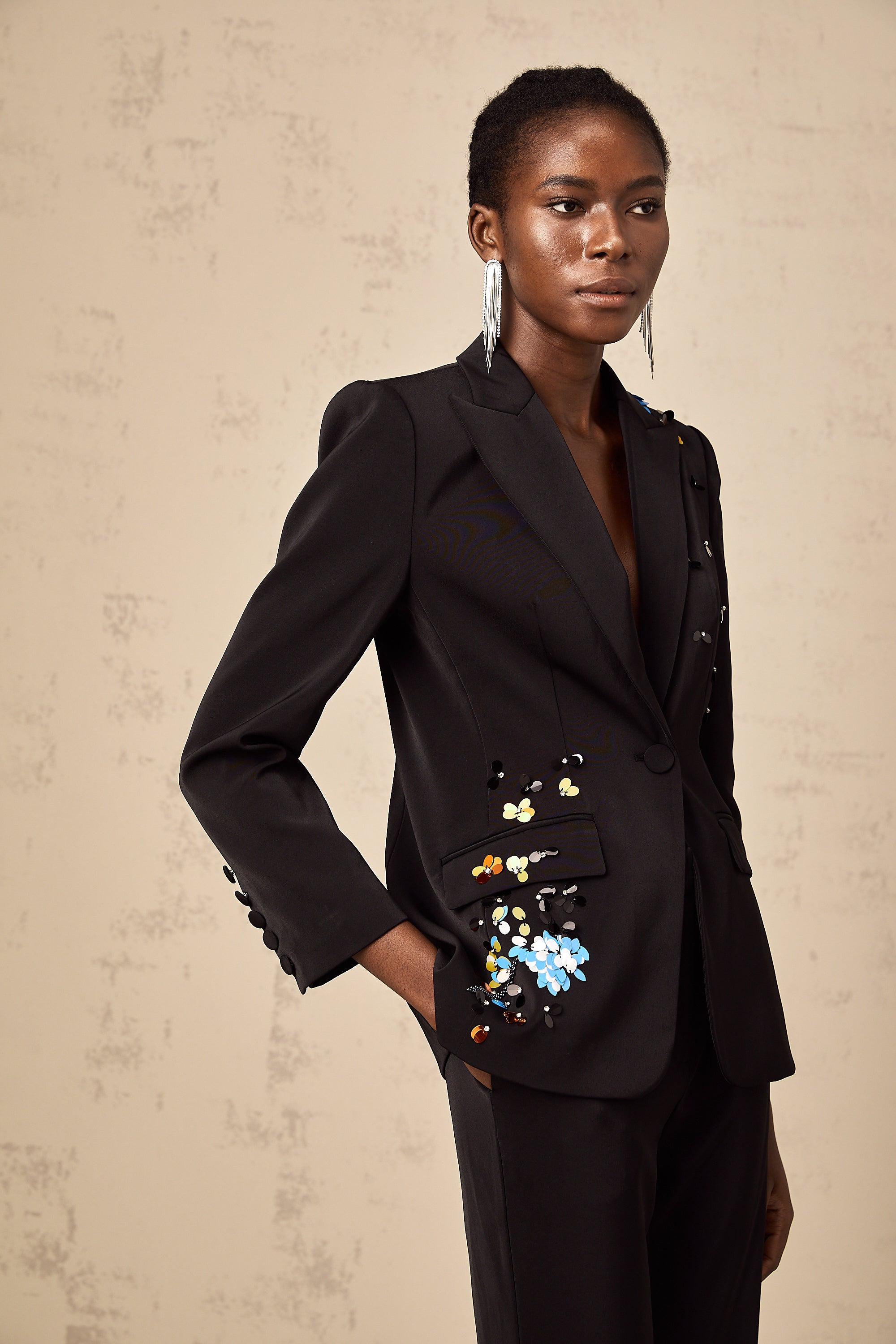 Simona black sequined blazer & trousers matching set (Final Sale-US Only)