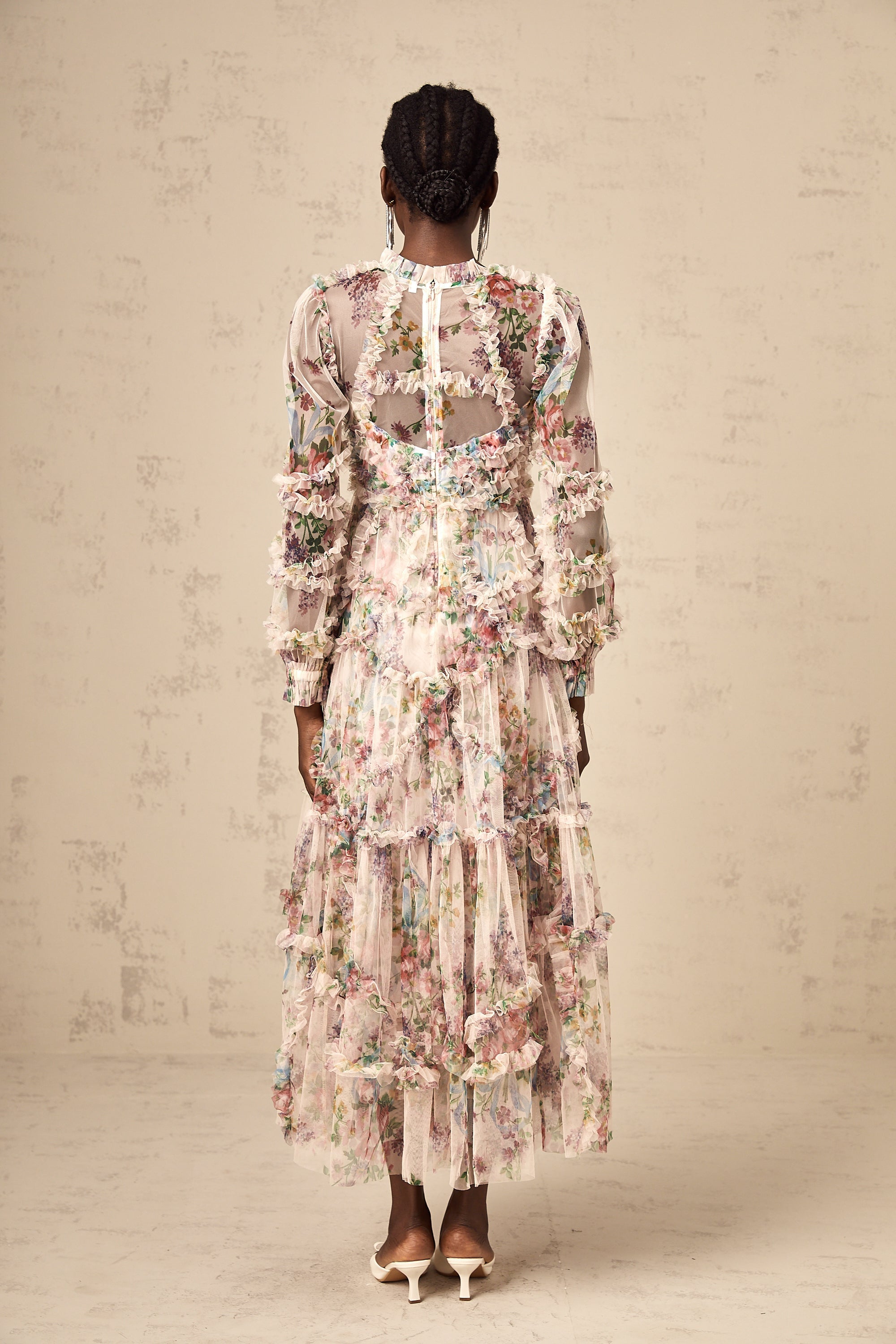 Candice floral ruffled tulle midi dress (US Only)