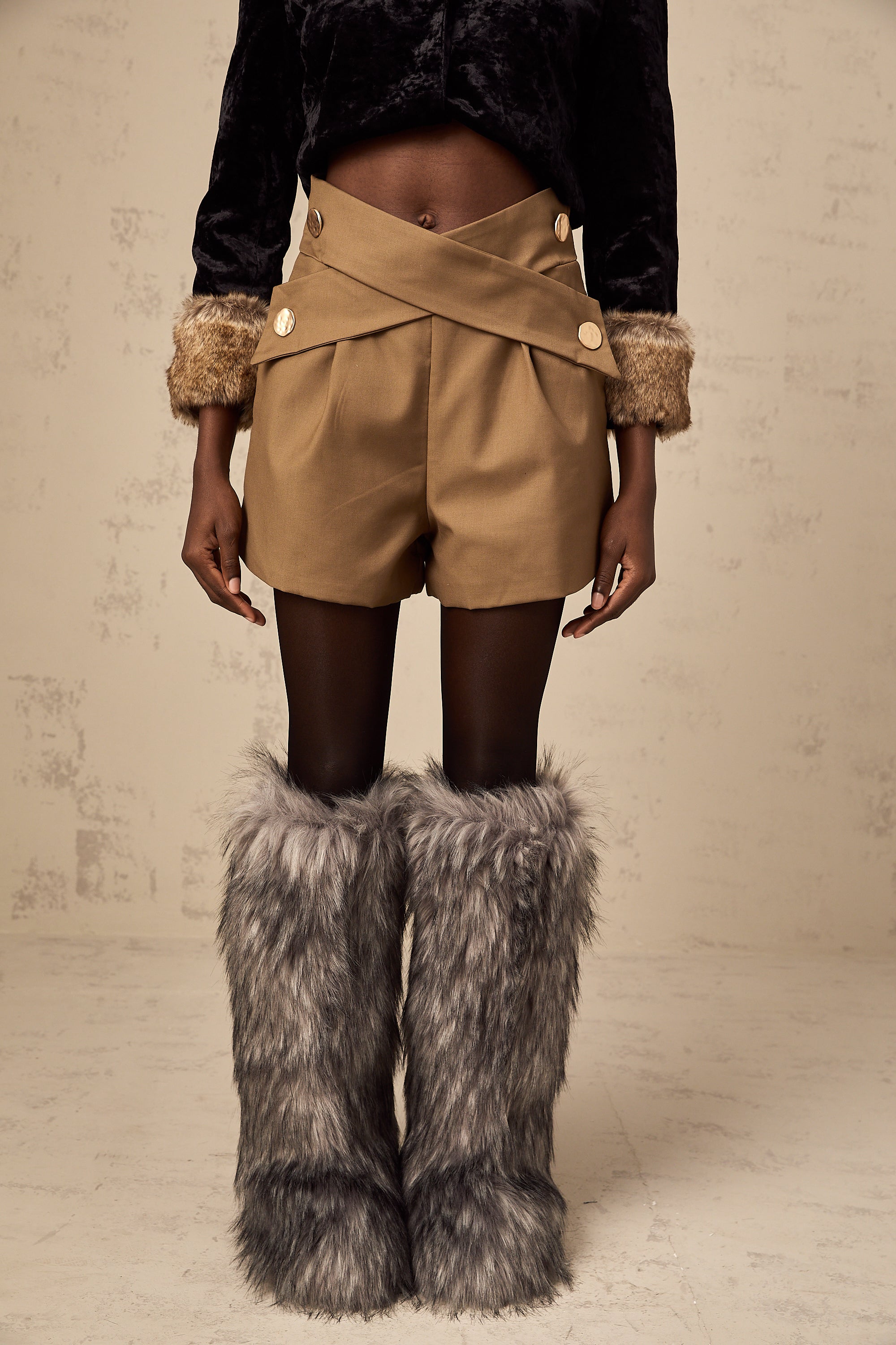Chlore khaki crossover-design shorts (Final Sale)