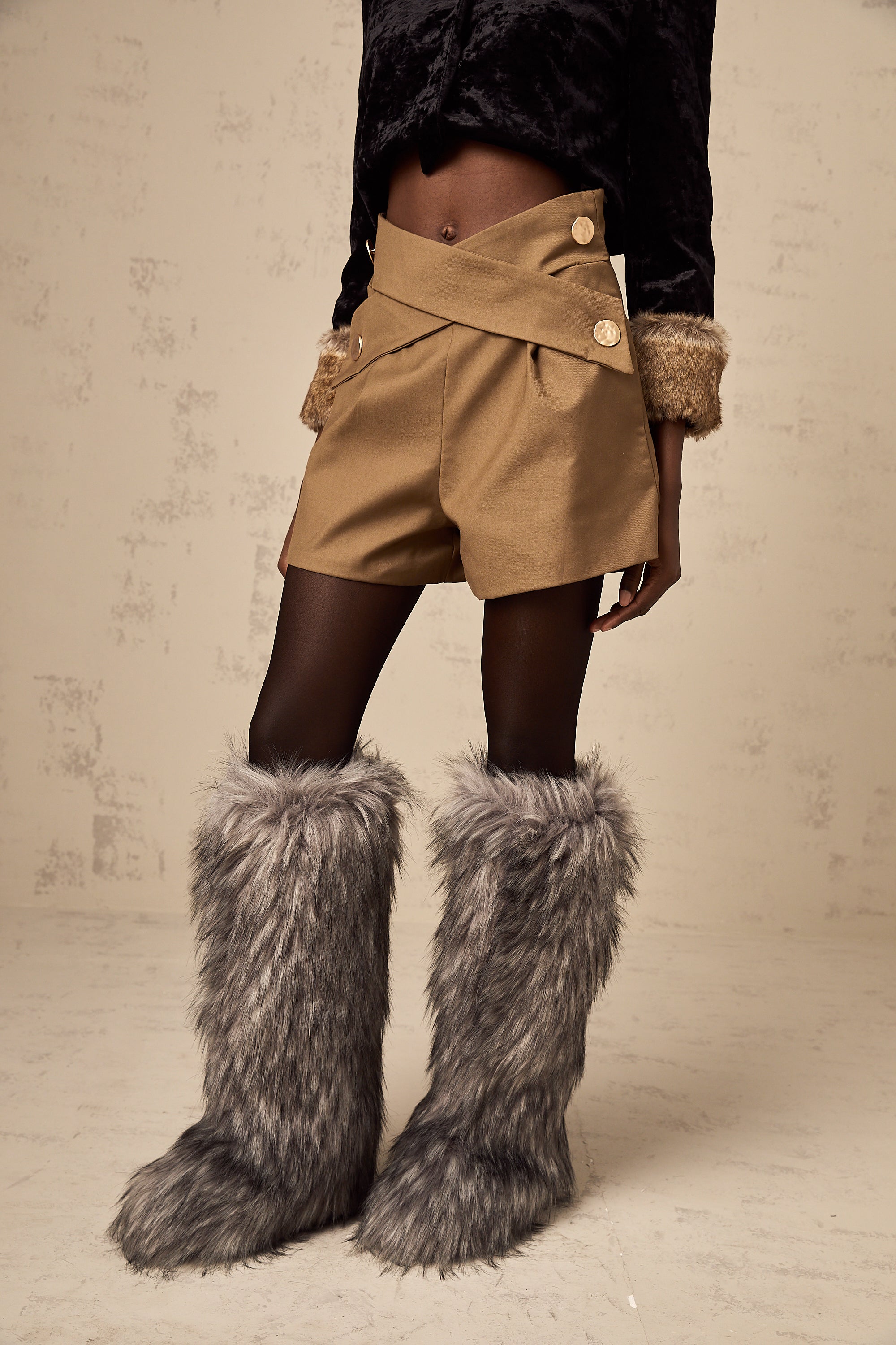 Chlore khaki crossover-design shorts (Final Sale)
