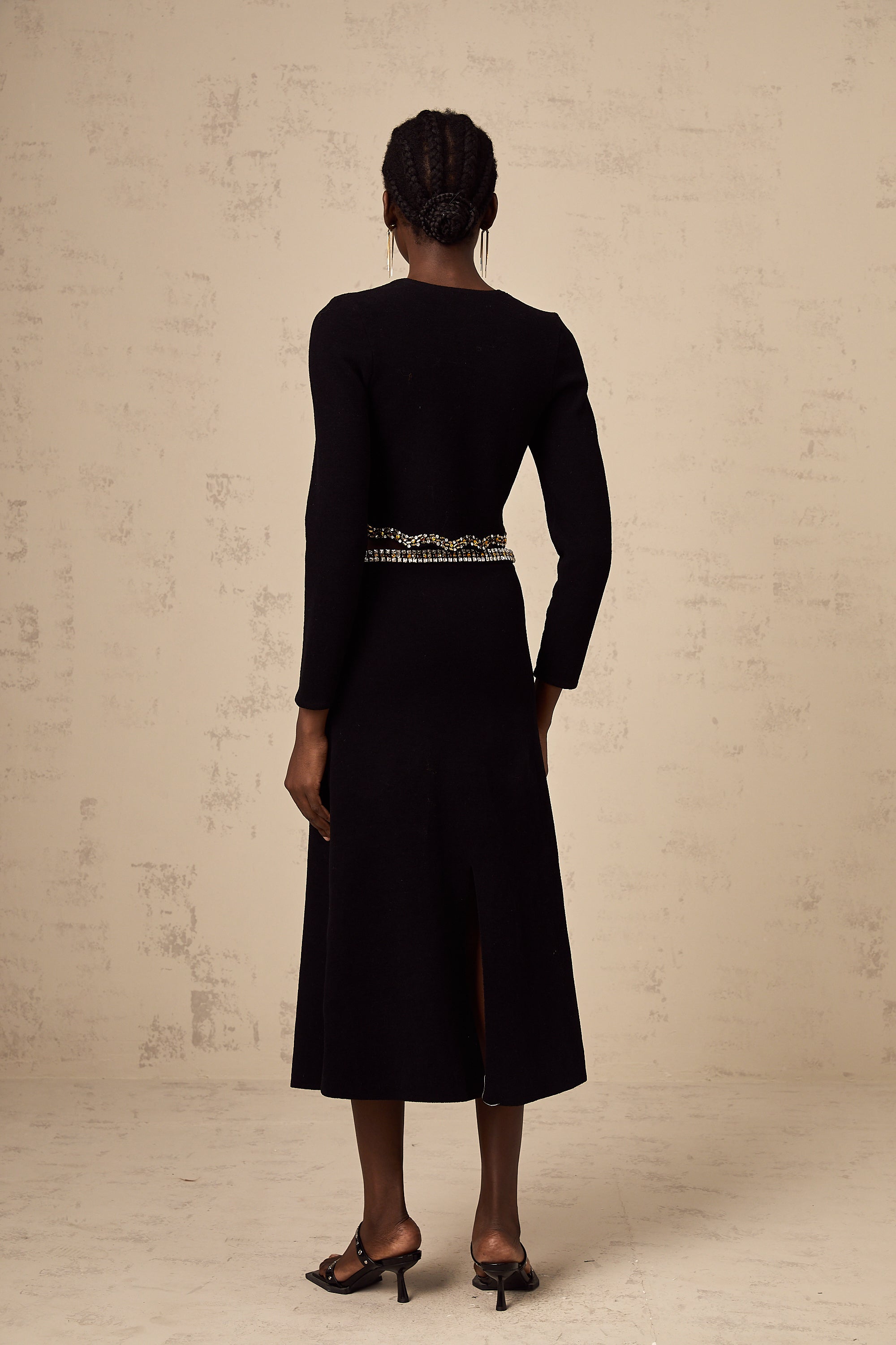 Magali black embellished knitted cardigan & skirt matching set (US Only)