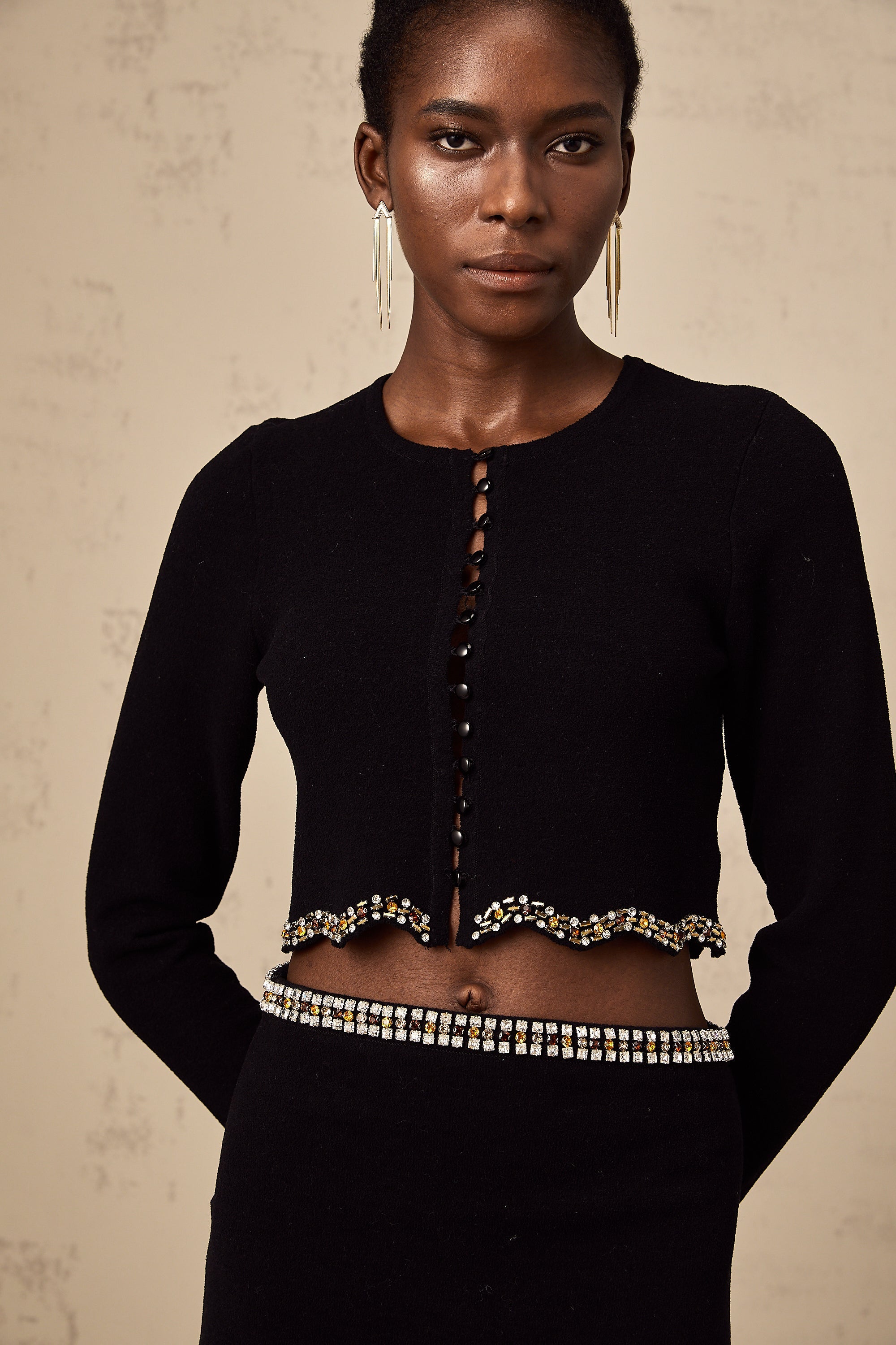 Magali black embellished knitted cardigan & skirt matching set (US Only)