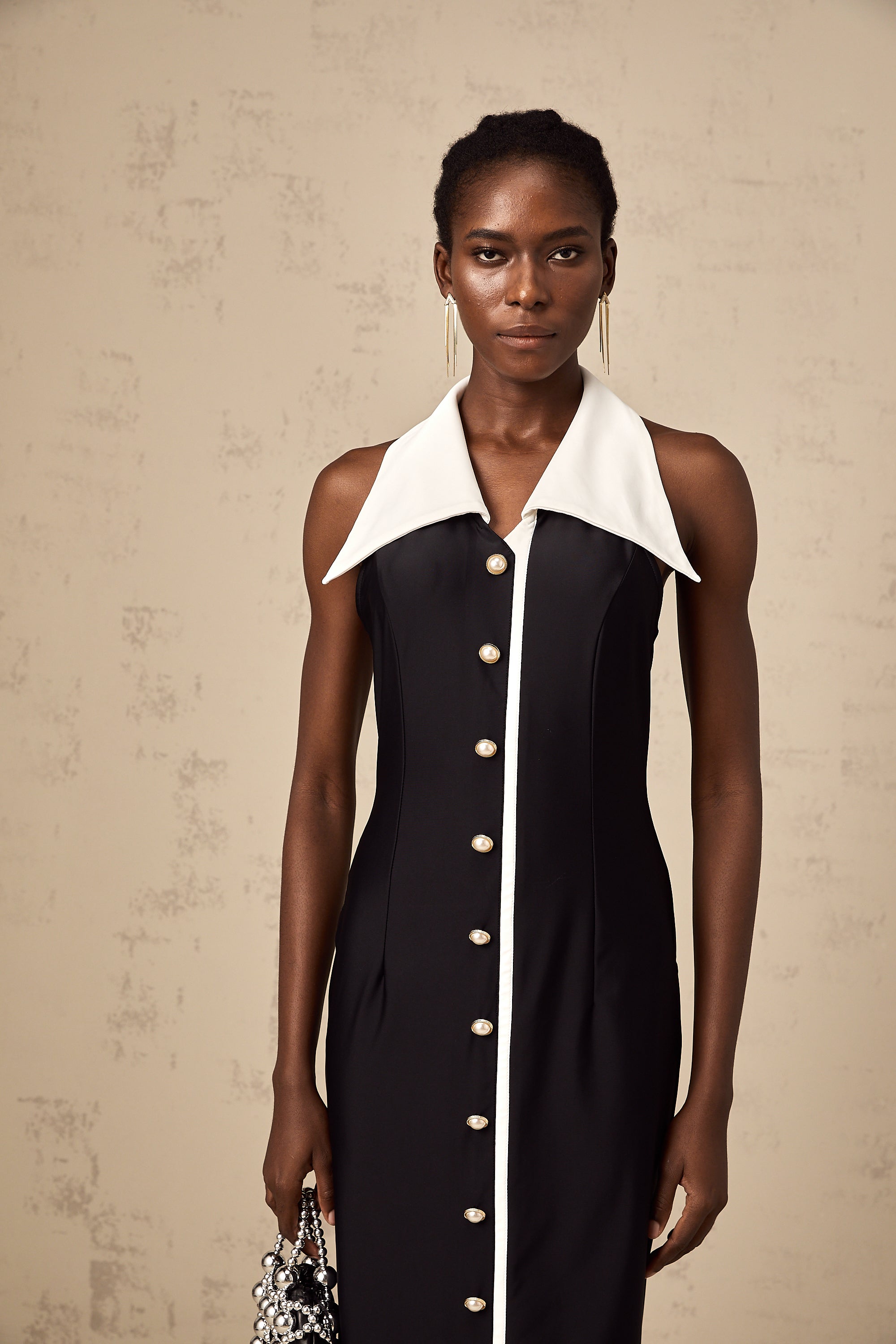 Alessandra color-blocked fitted maxi dress - Black
