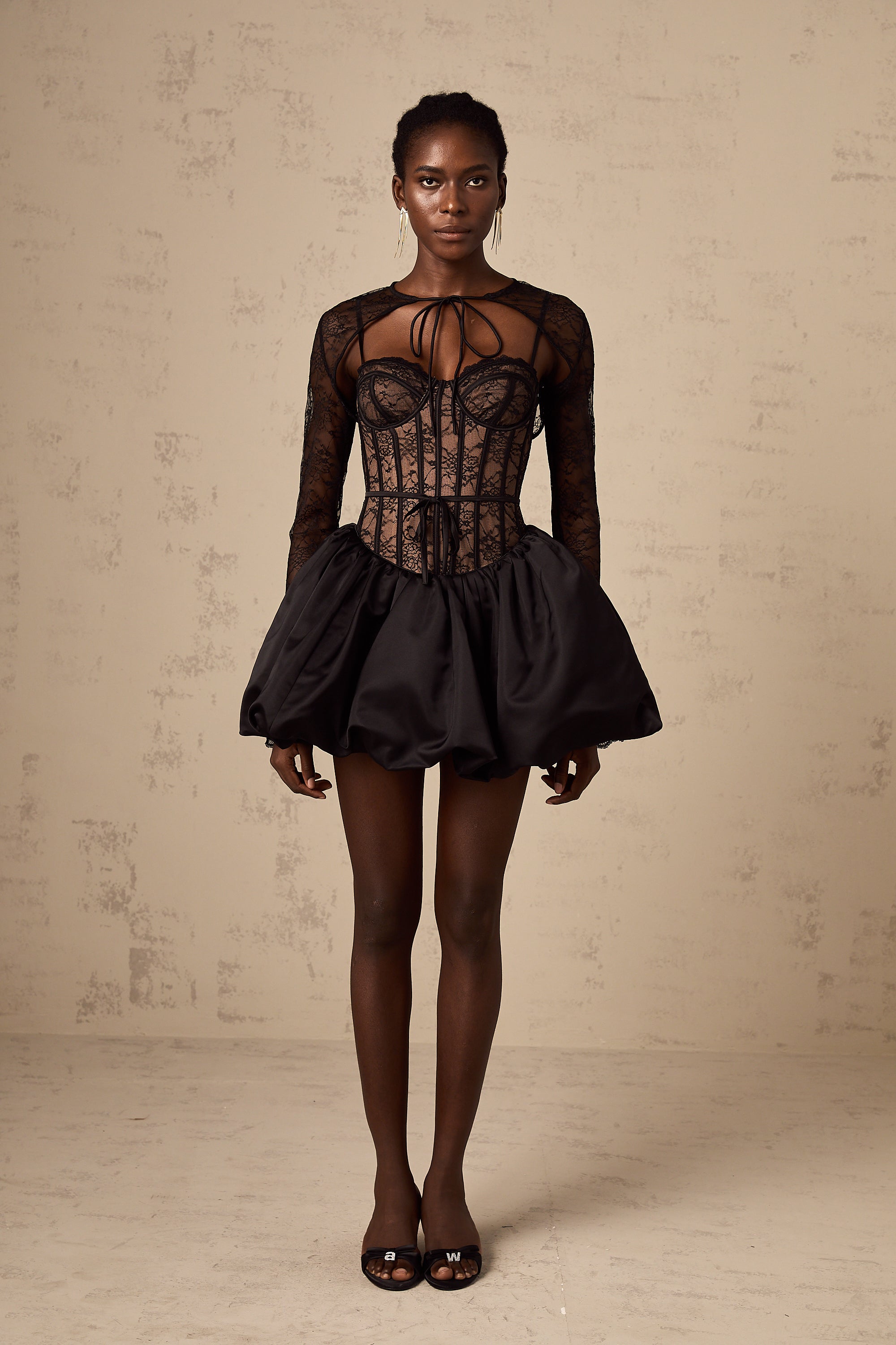 Louise black floral-lace vest & dress matching set (Final Sale-US Only)