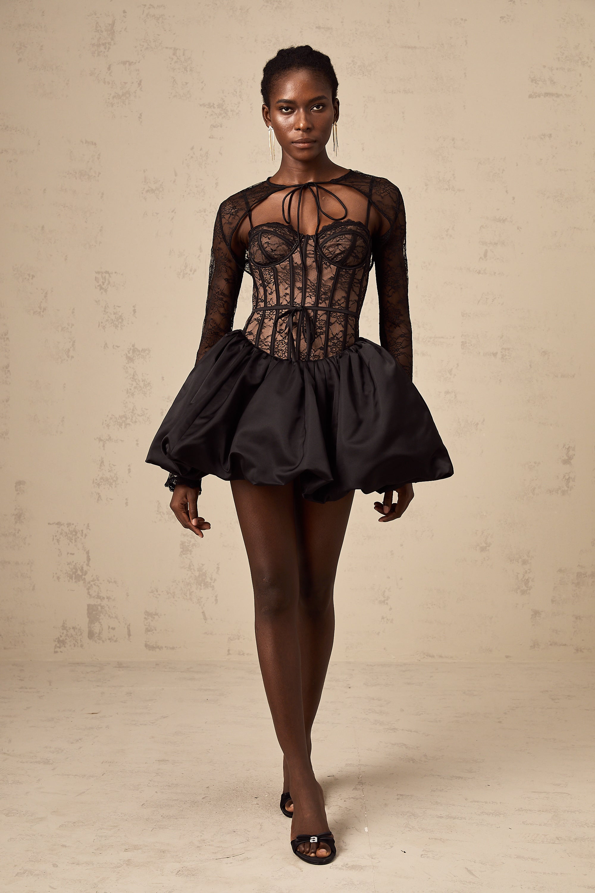 Louise black floral-lace vest & dress matching set (Final Sale-US Only)