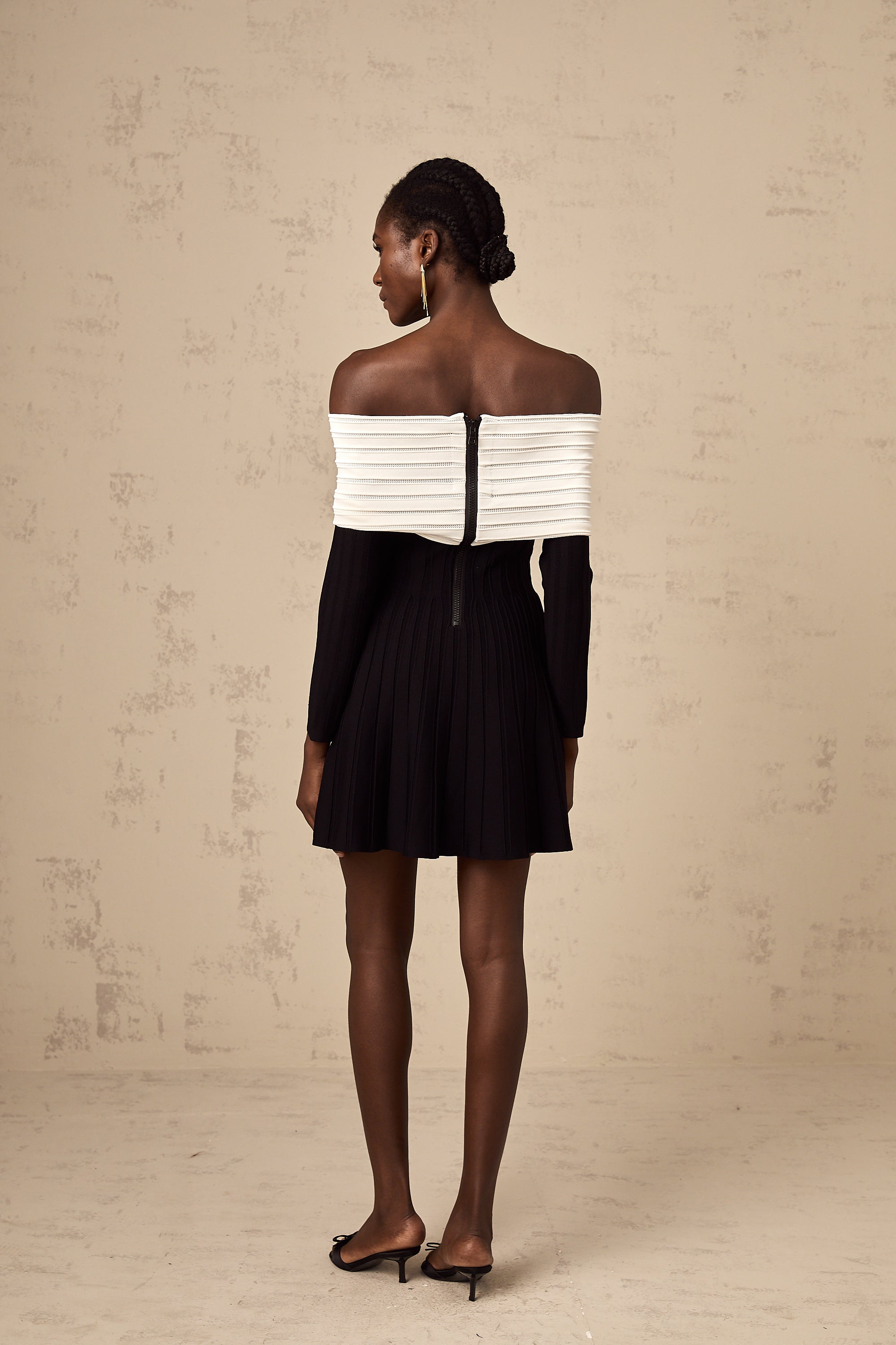 Justine black off-shoulder bow knit mini dress (Final Sale-US Only)