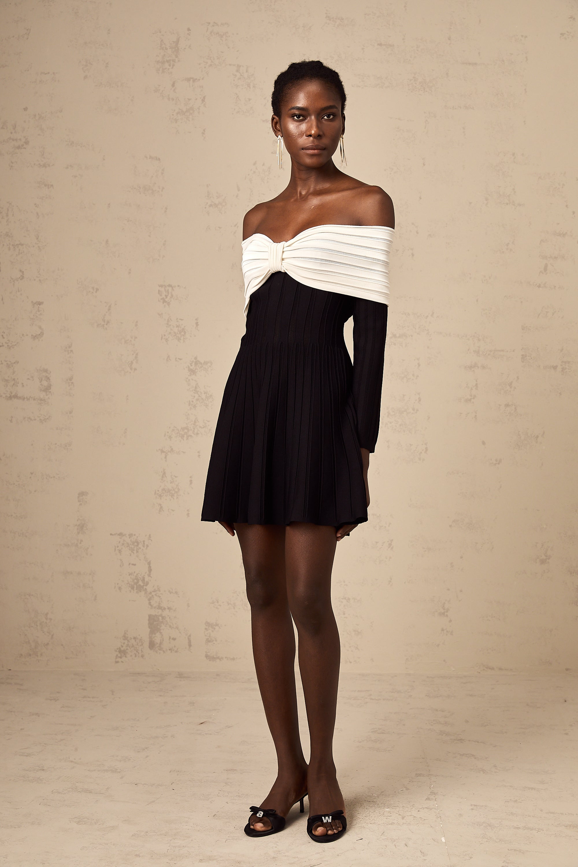 Justine black off-shoulder bow knit mini dress (Final Sale-US Only)