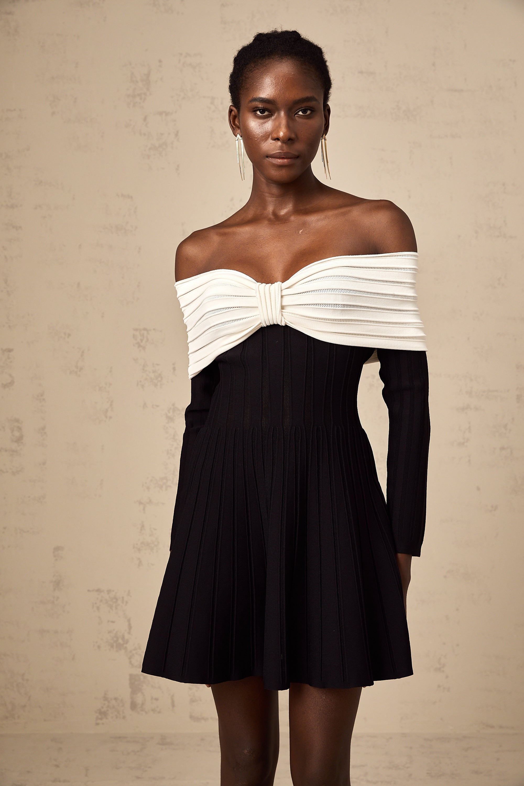 Justine black off-shoulder bow knit mini dress (Final Sale-US Only)